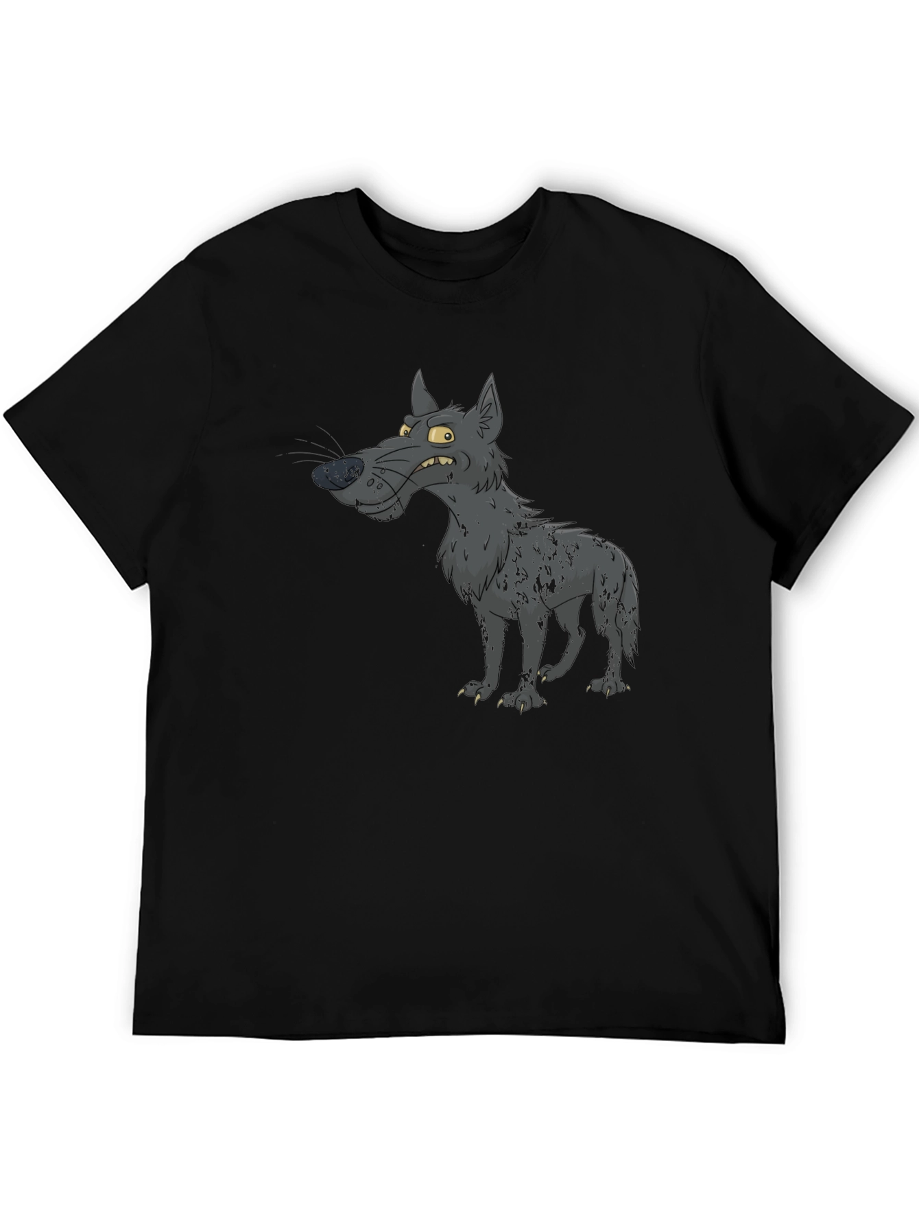 Cartoon Wolf Graphic Print Black T-Shirt