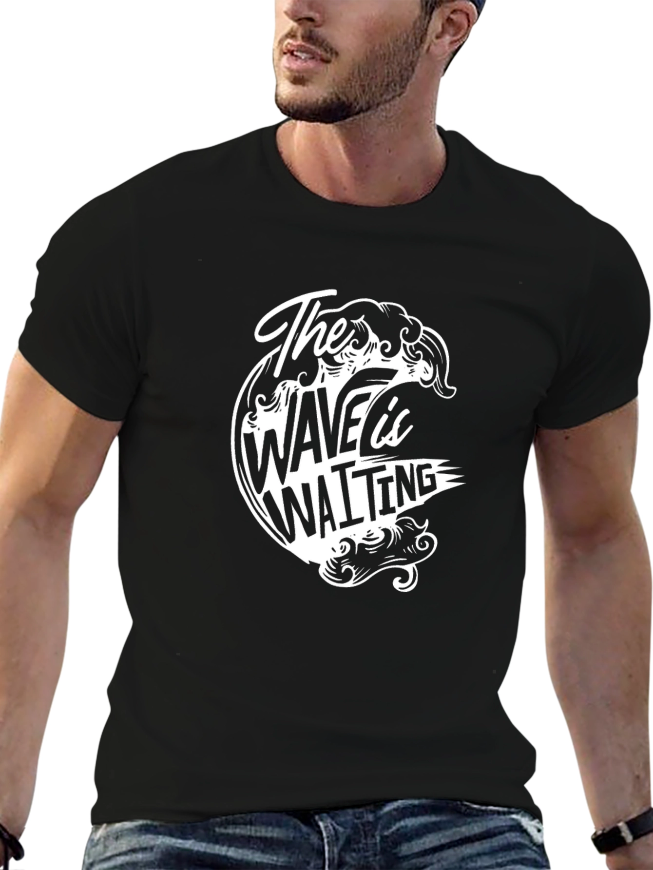 The Wave is Waiting Black Graphic Tee