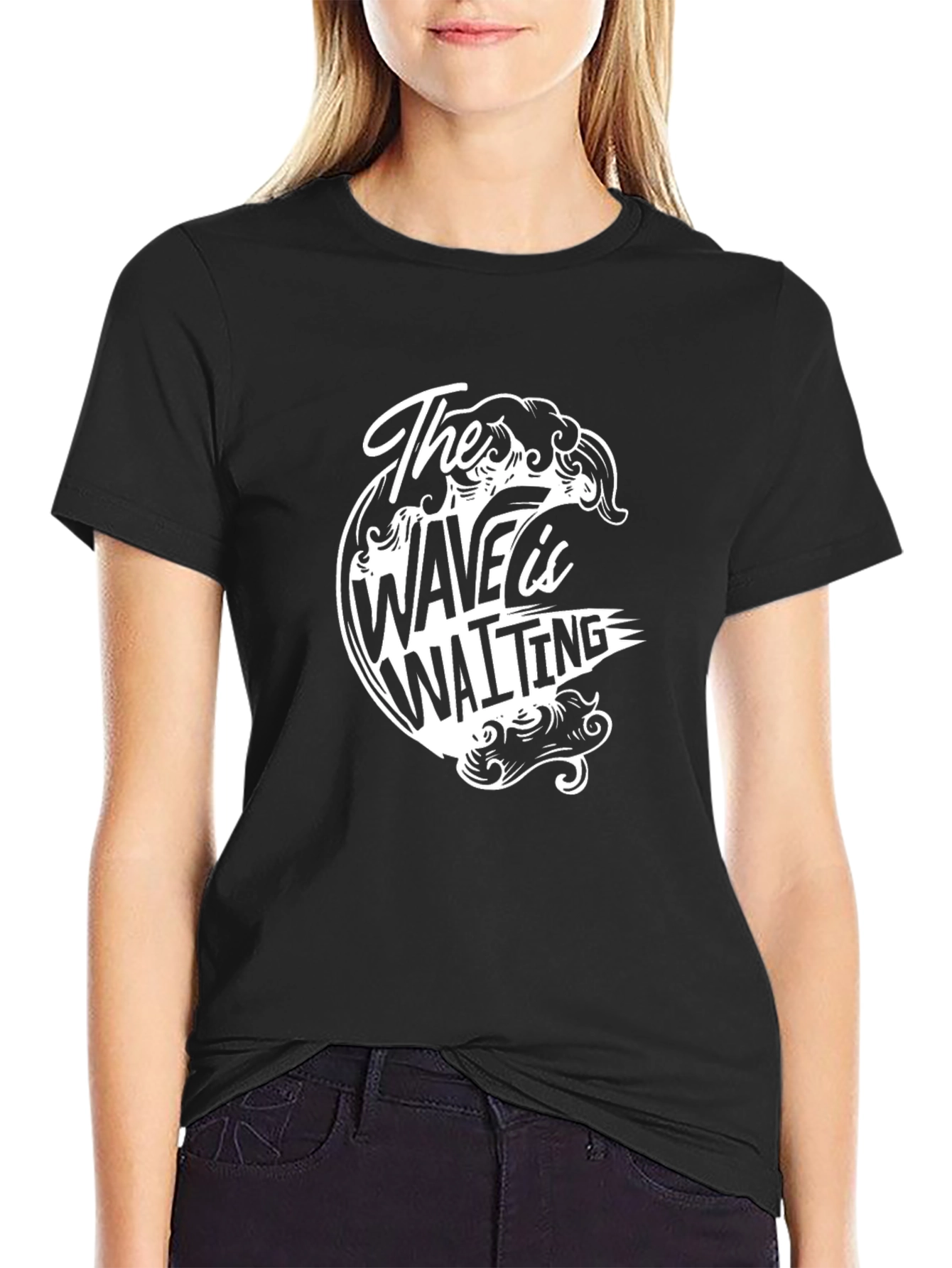 The Wave is Waiting Black Graphic Tee