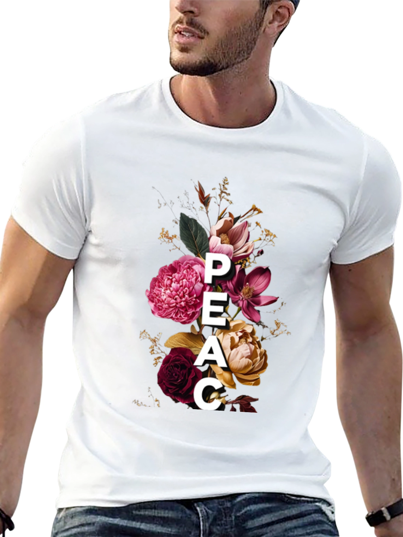 Floral Peace Graphic Tee - Stylish Mens T-Shirt