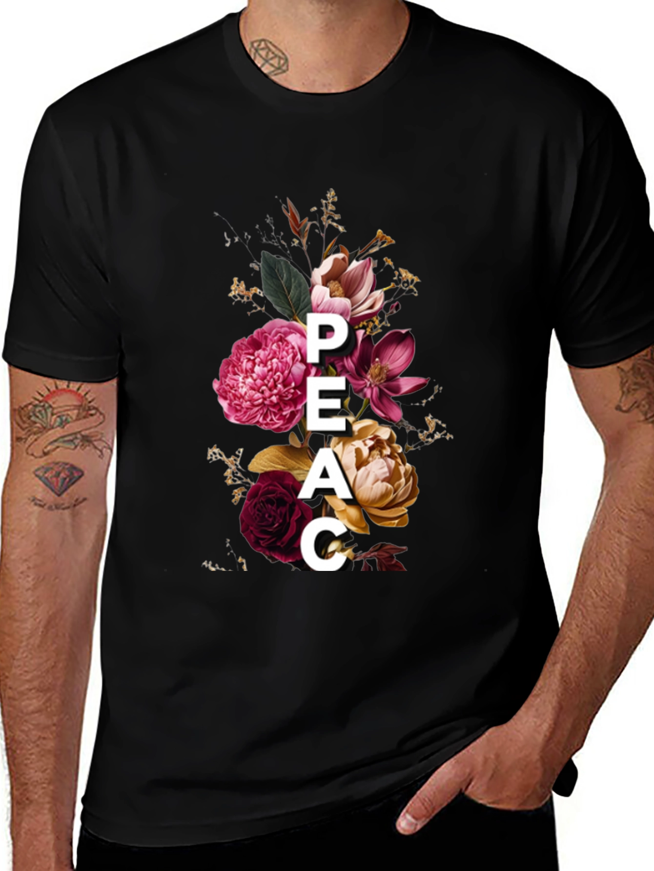 Floral Peace Graphic Tee - Stylish Mens T-Shirt