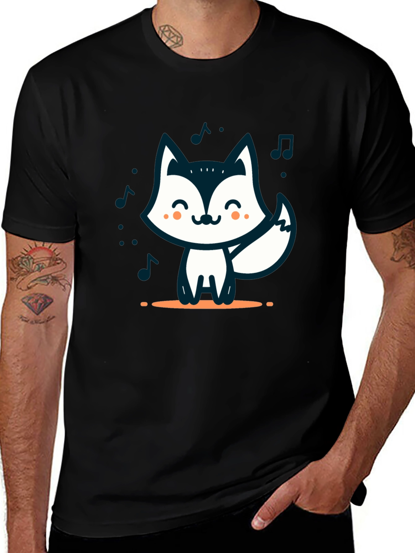 Cute Cartoon Fox T-Shirt - Black