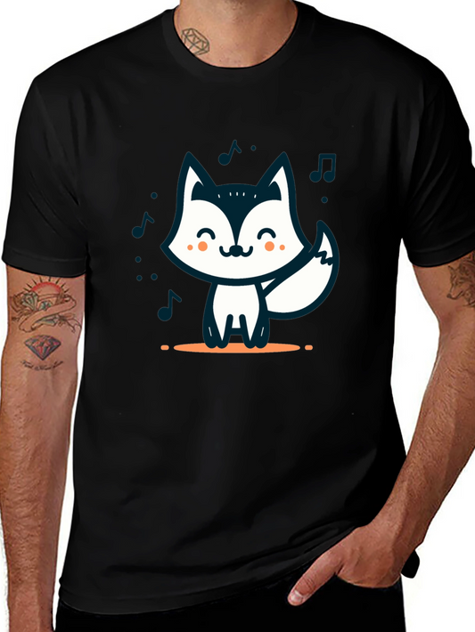 Cute Cartoon Fox T-Shirt - Black