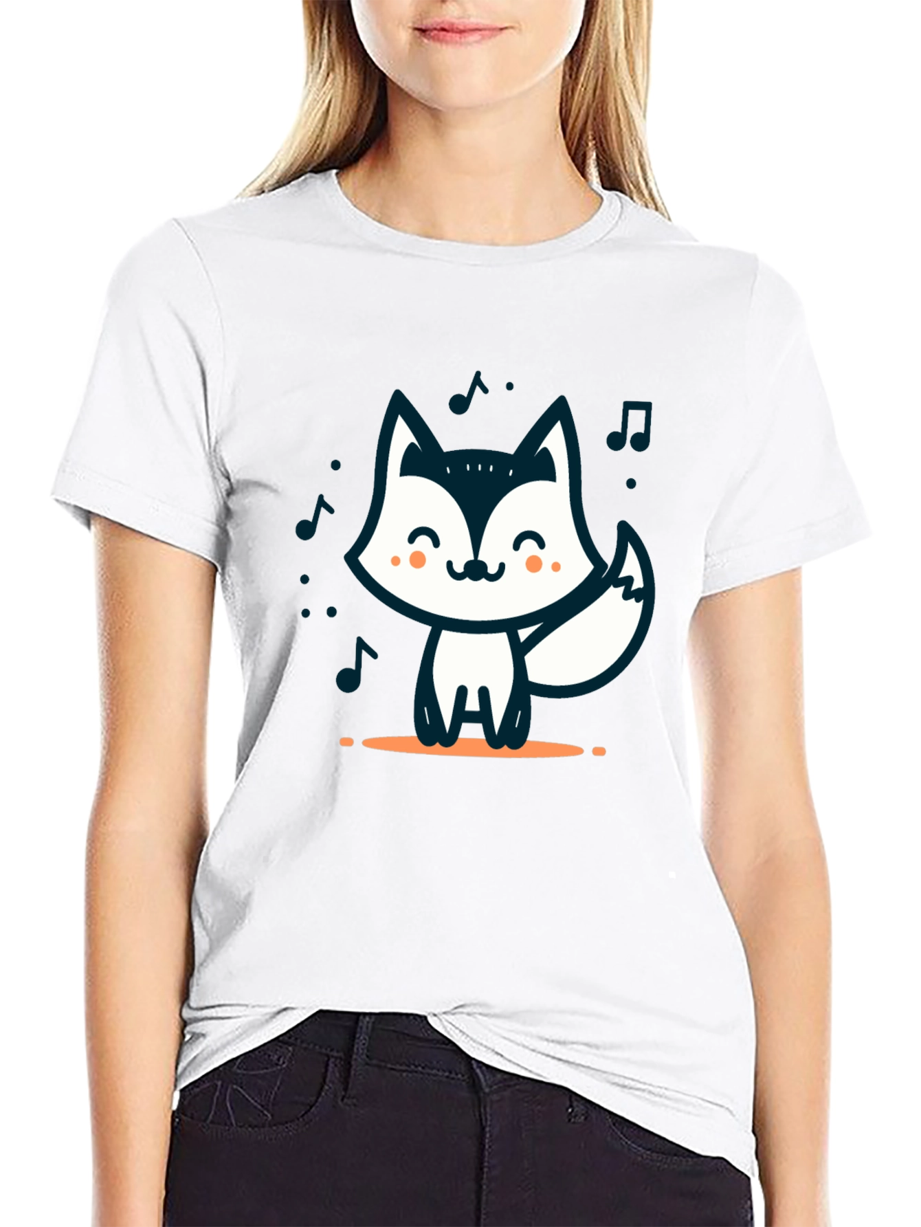 Cute Cartoon Fox T-Shirt - Black