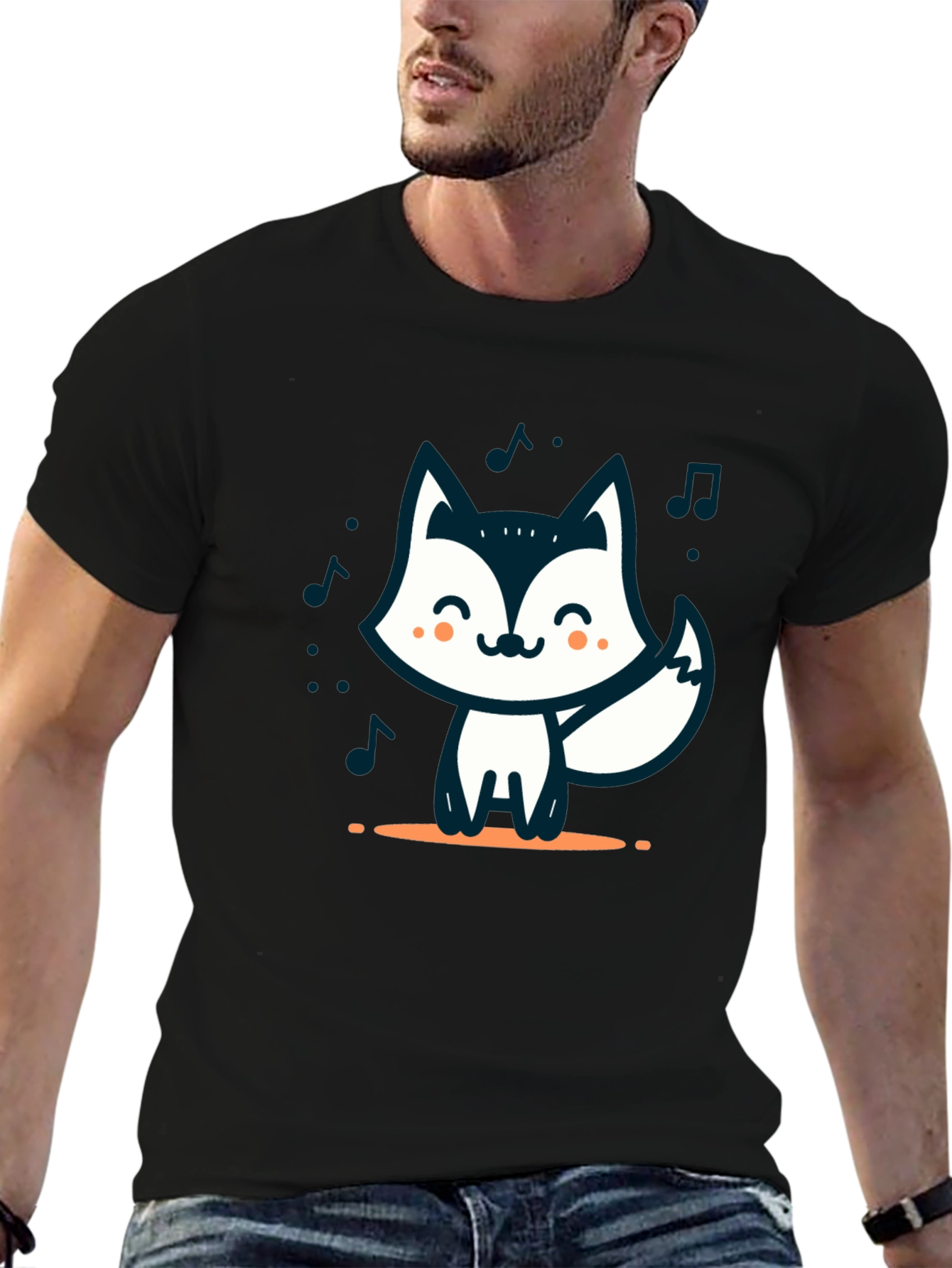 Cute Cartoon Fox T-Shirt - Black