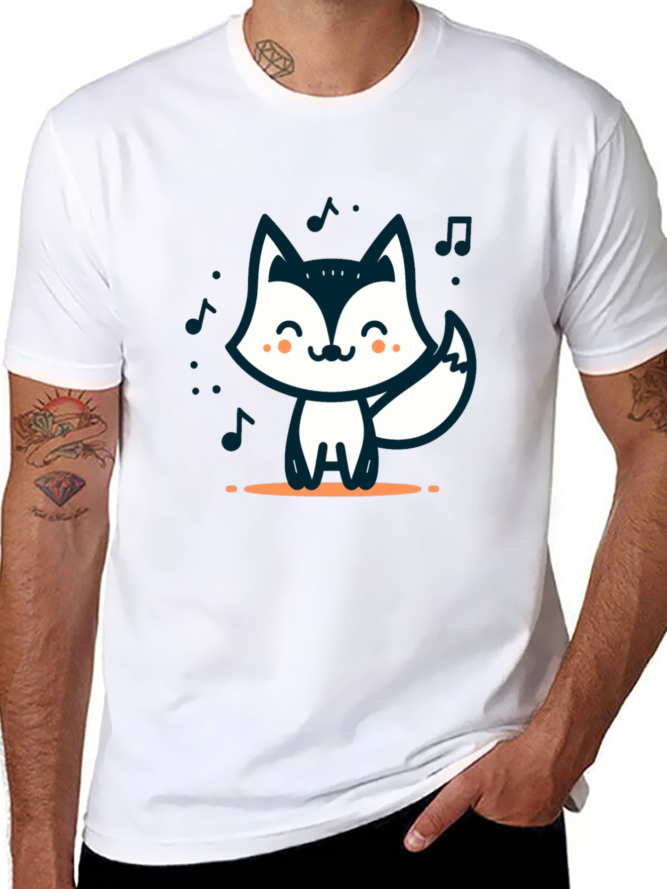 Cute Cartoon Fox T-Shirt - Black