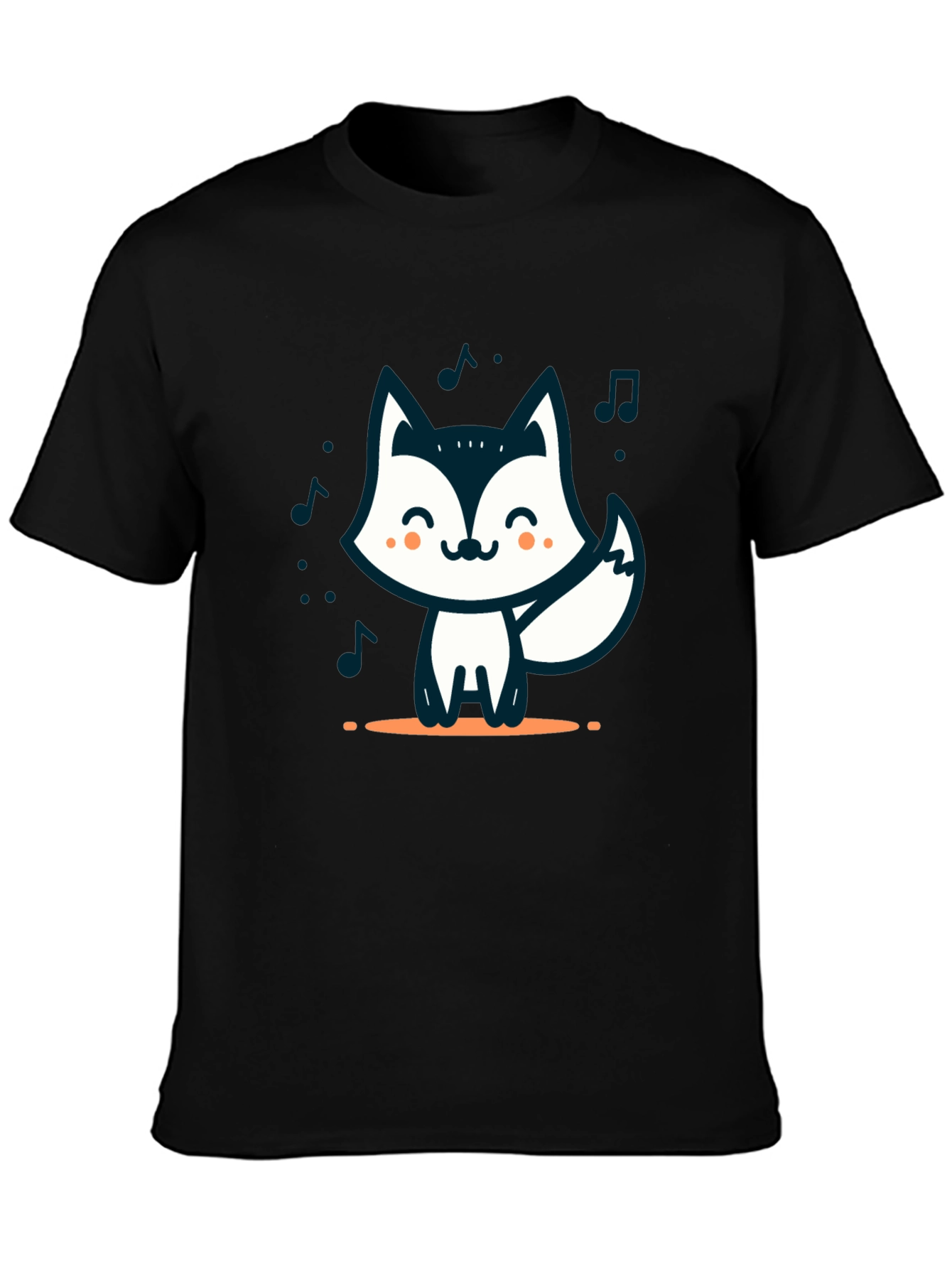 Cute Cartoon Fox T-Shirt - Black