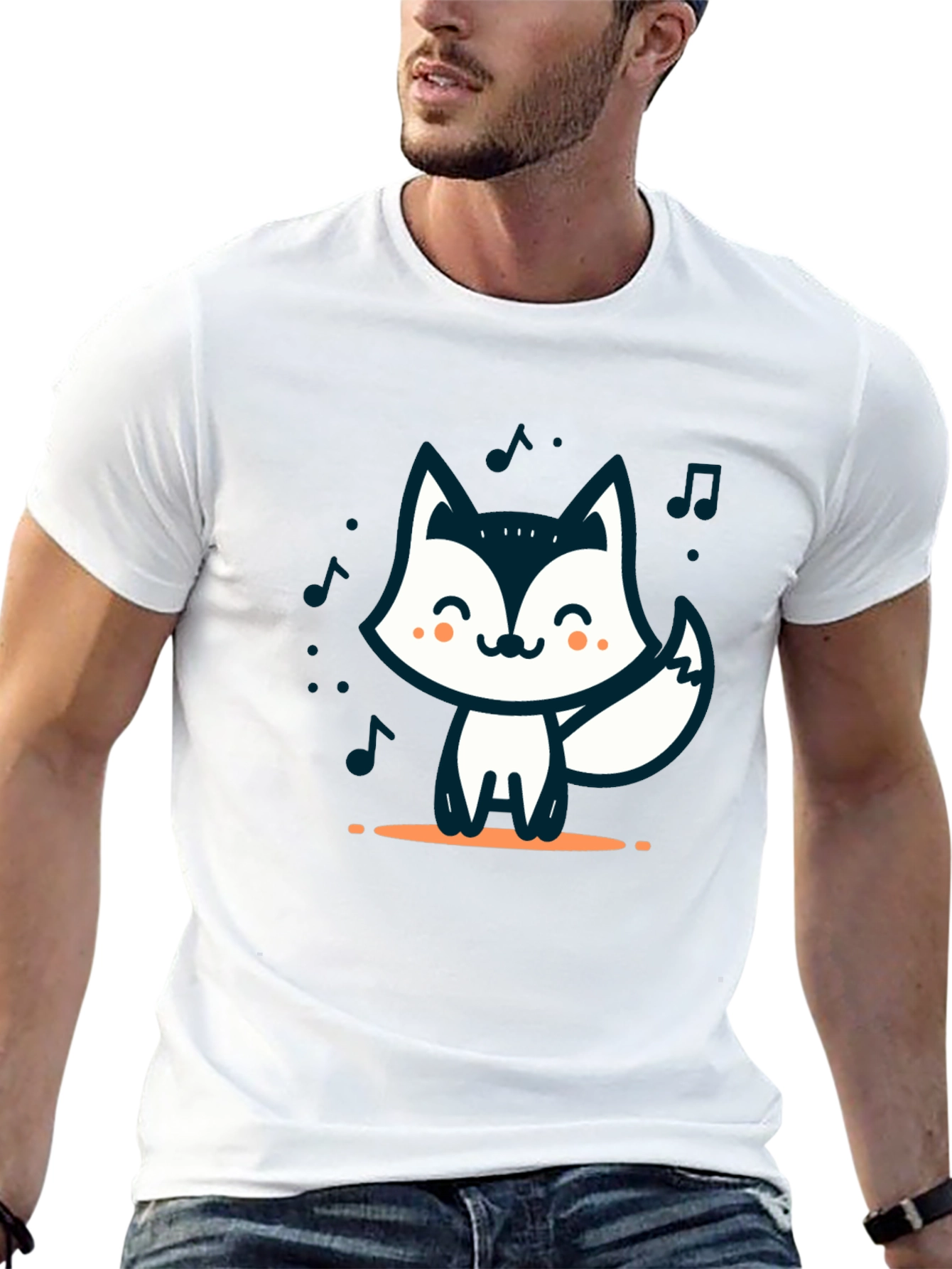 Cute Cartoon Fox T-Shirt - Black