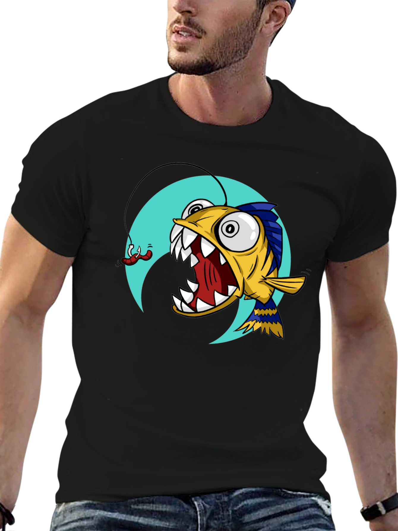 Angler Fish Graphic T-Shirt - Black Cotton Tee