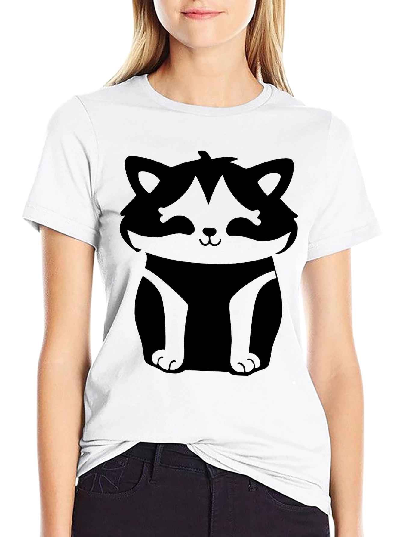 Cute Raccoon Graphic Tee - Black Cotton Casual Shirt