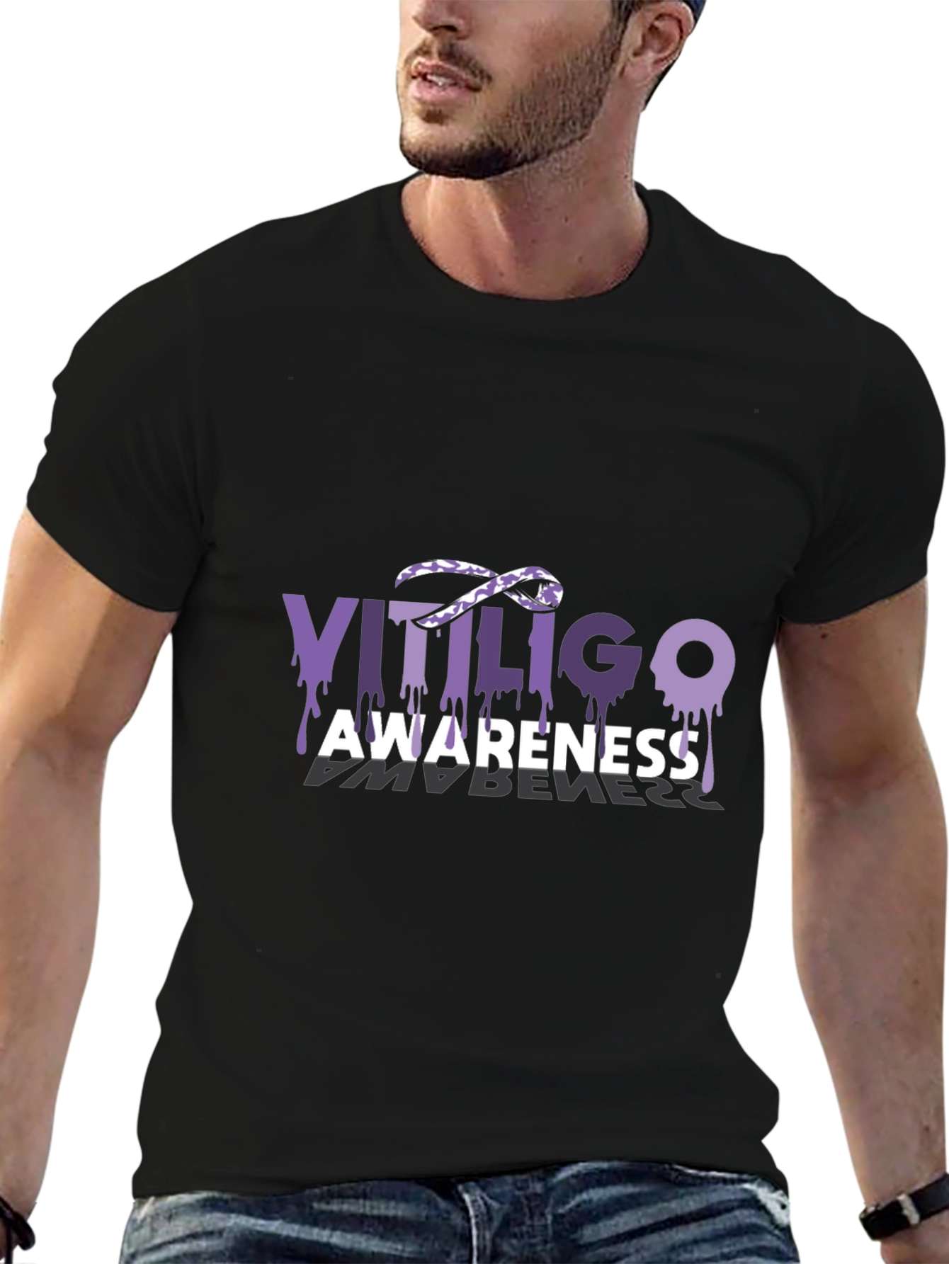 Vitiligo Awareness T-Shirt Purple Ribbon Melanocytes Gift