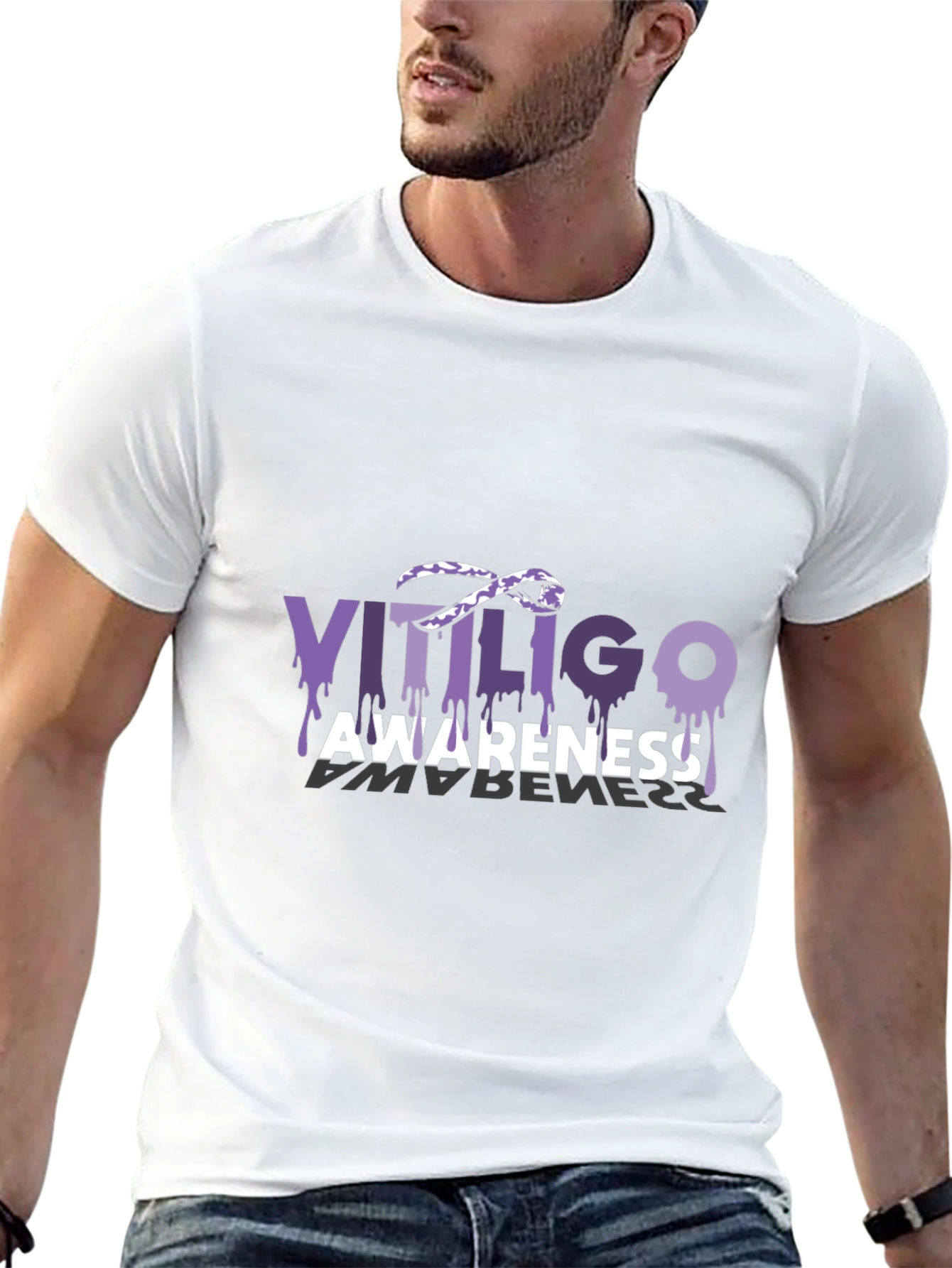 Vitiligo Awareness T-Shirt Purple Ribbon Melanocytes Gift