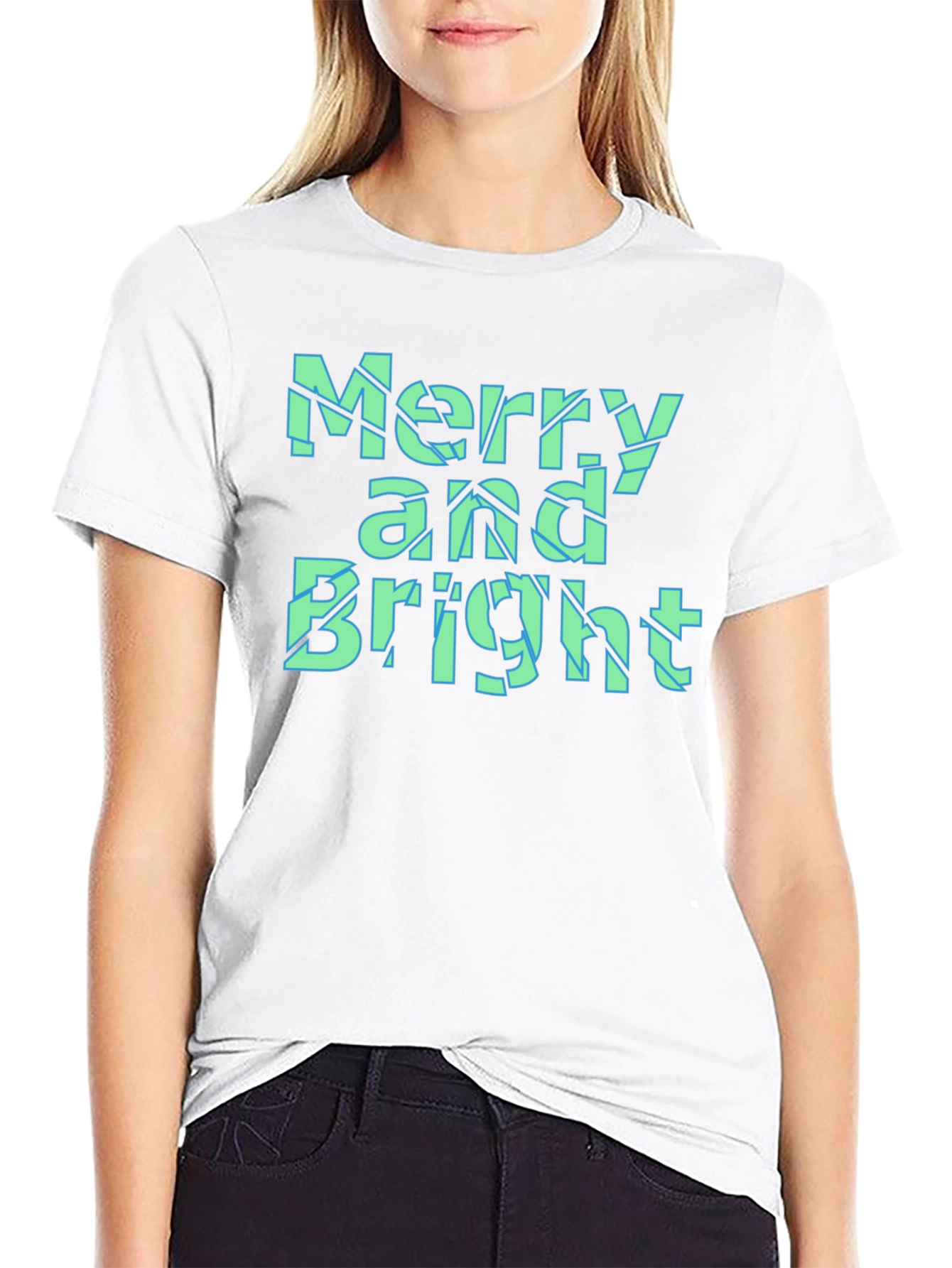 Merry and Bright Christmas Graphic Tee - Black