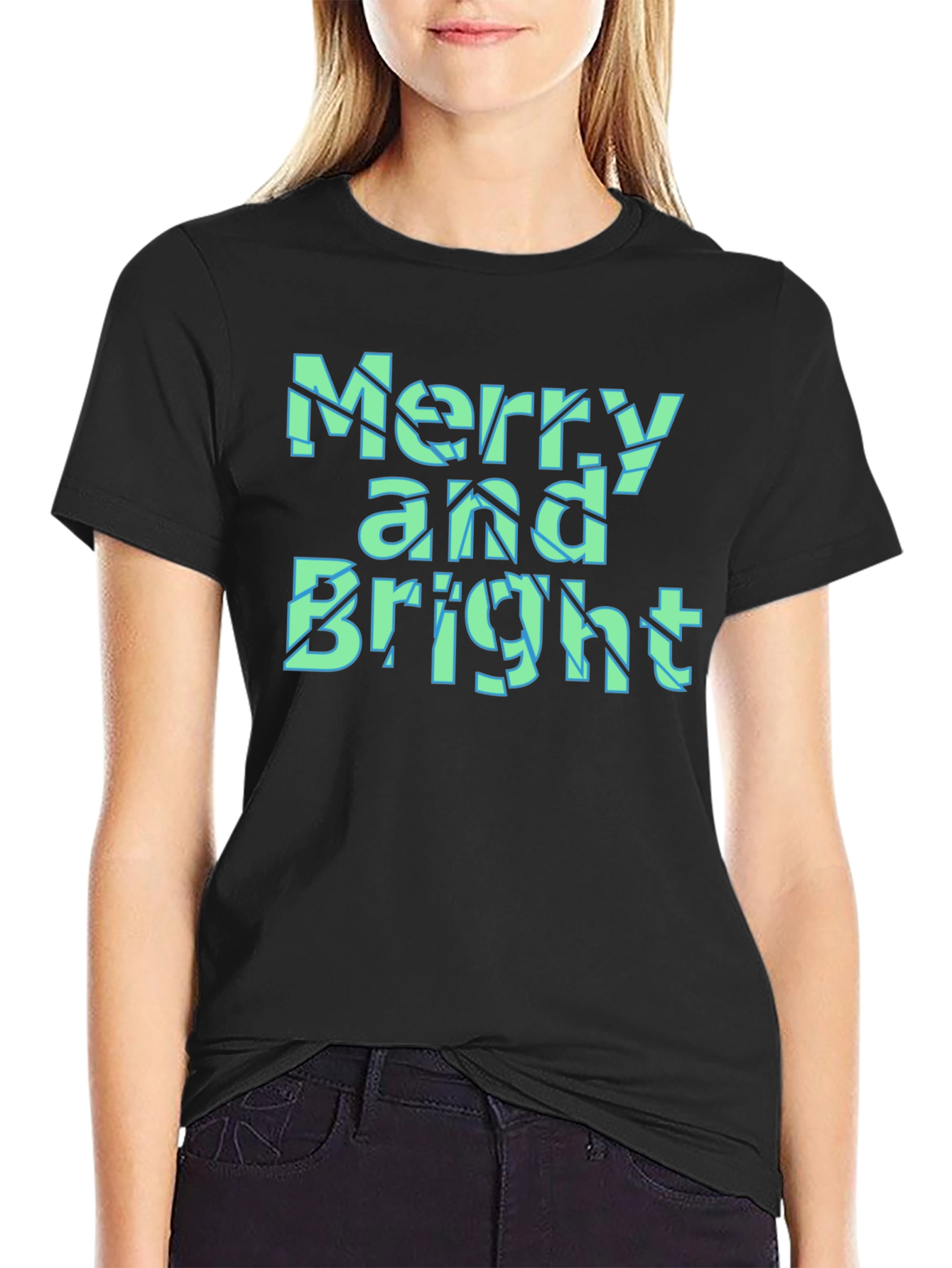Merry and Bright Christmas Graphic Tee - Black