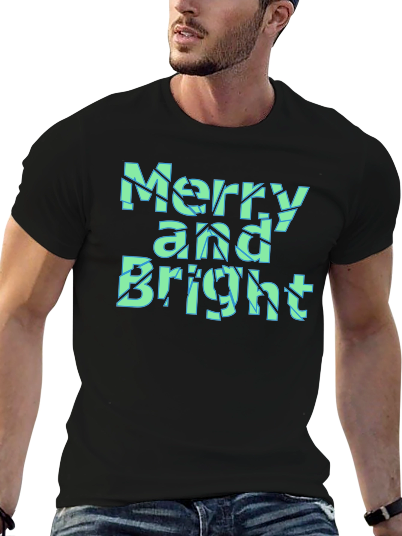 Merry and Bright Christmas Graphic Tee - Black