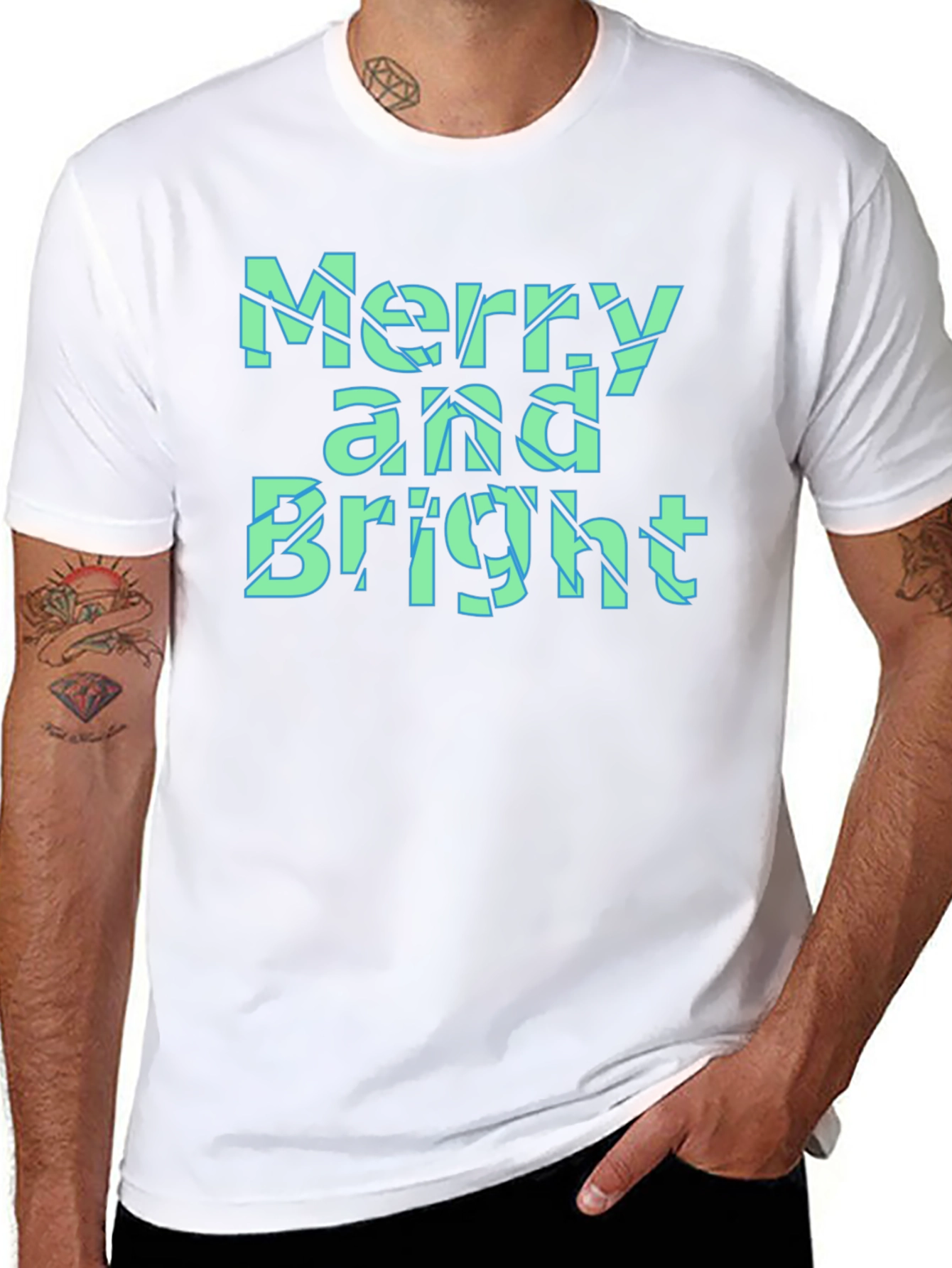 Merry and Bright Christmas Graphic Tee - Black