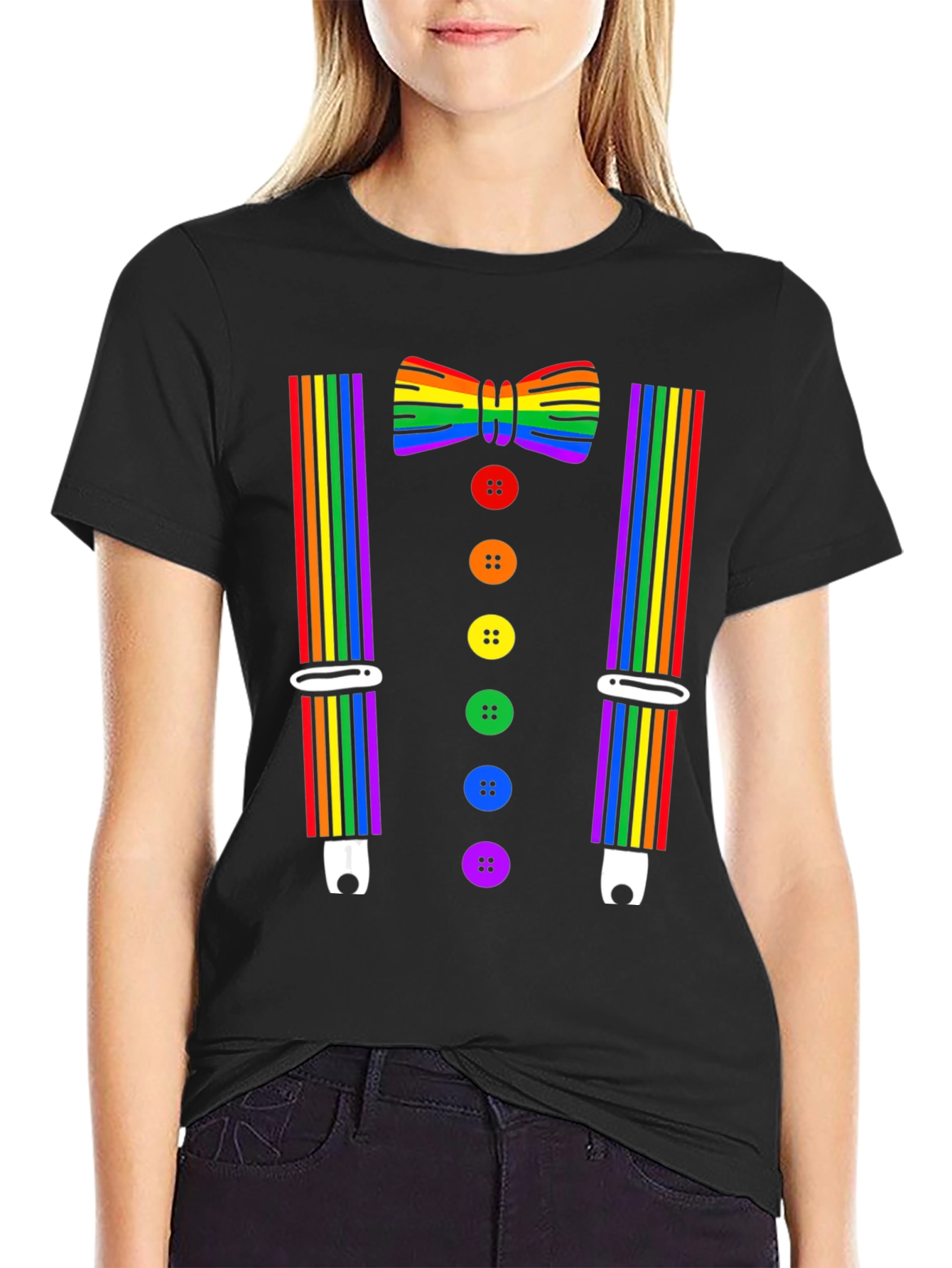 Rainbow Pride Bowtie & Suspenders T-Shirt