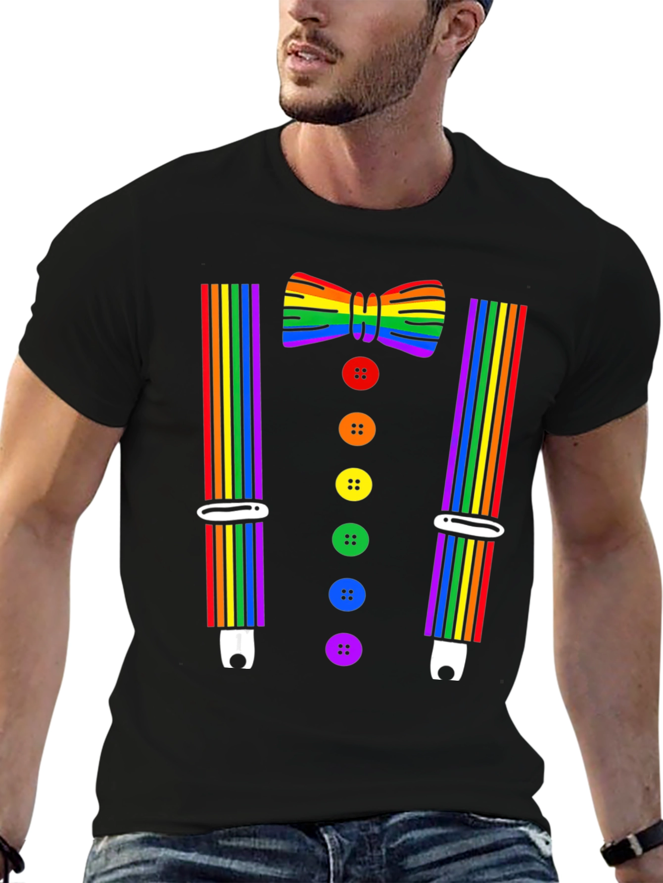 Rainbow Pride Bowtie & Suspenders T-Shirt