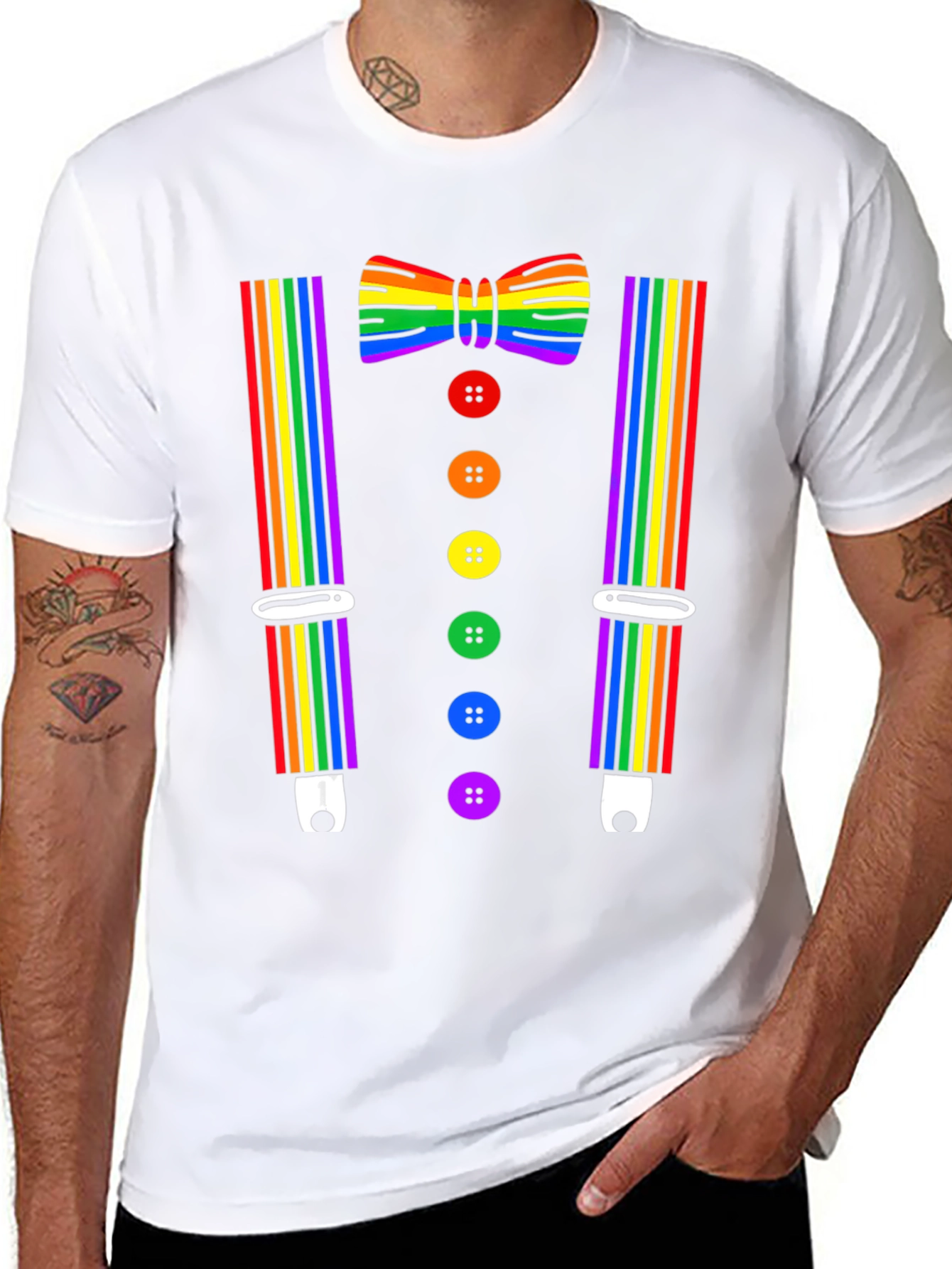 Rainbow Pride Bowtie & Suspenders T-Shirt