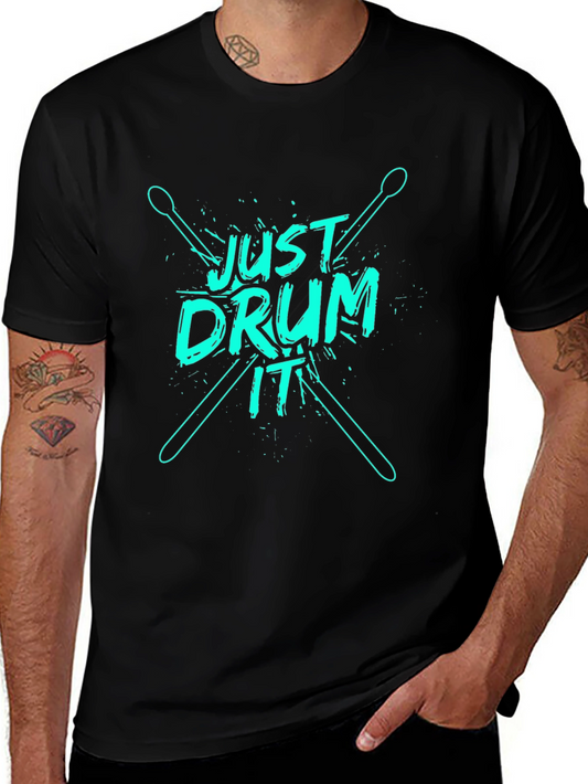Just Drum It Graphic Tee - Black Cotton T-Shirt