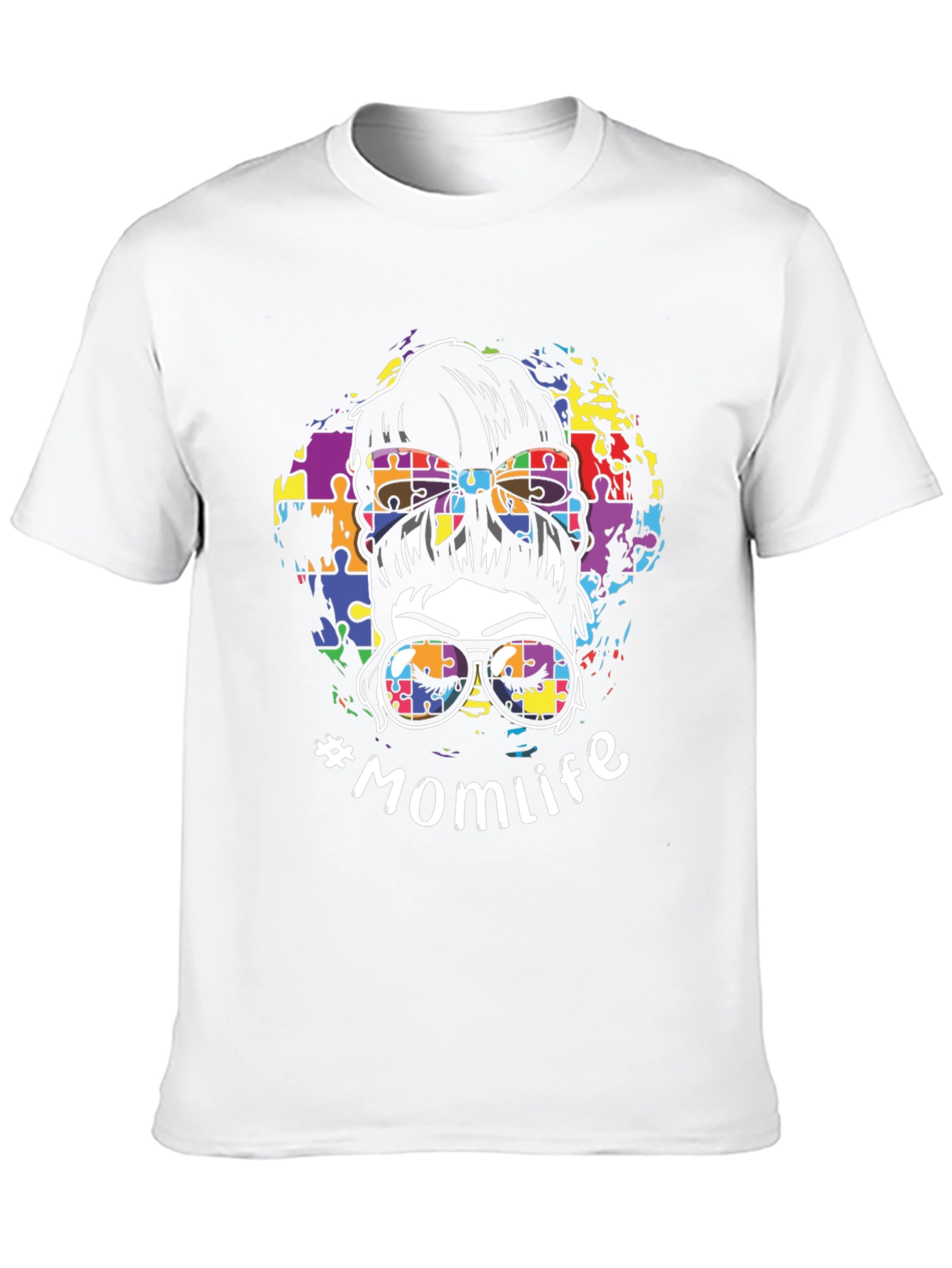 Autism Awareness Momlife Messy Bun Graphic T-Shirt