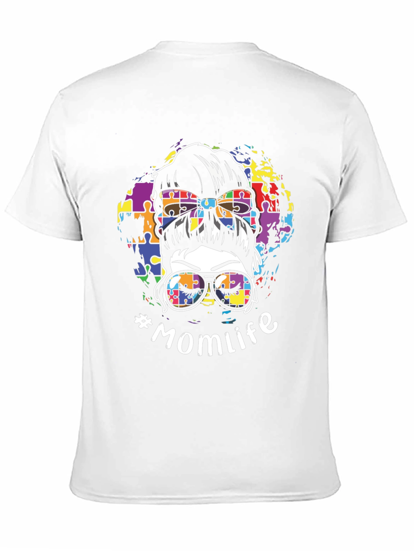 Autism Awareness Momlife Messy Bun Graphic T-Shirt