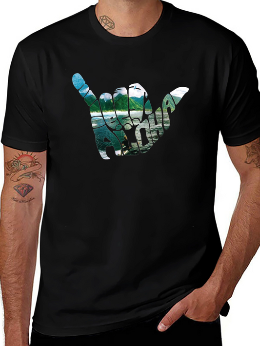 Aloha Shaka Hand Graphic T-Shirt - Casual Black Tee