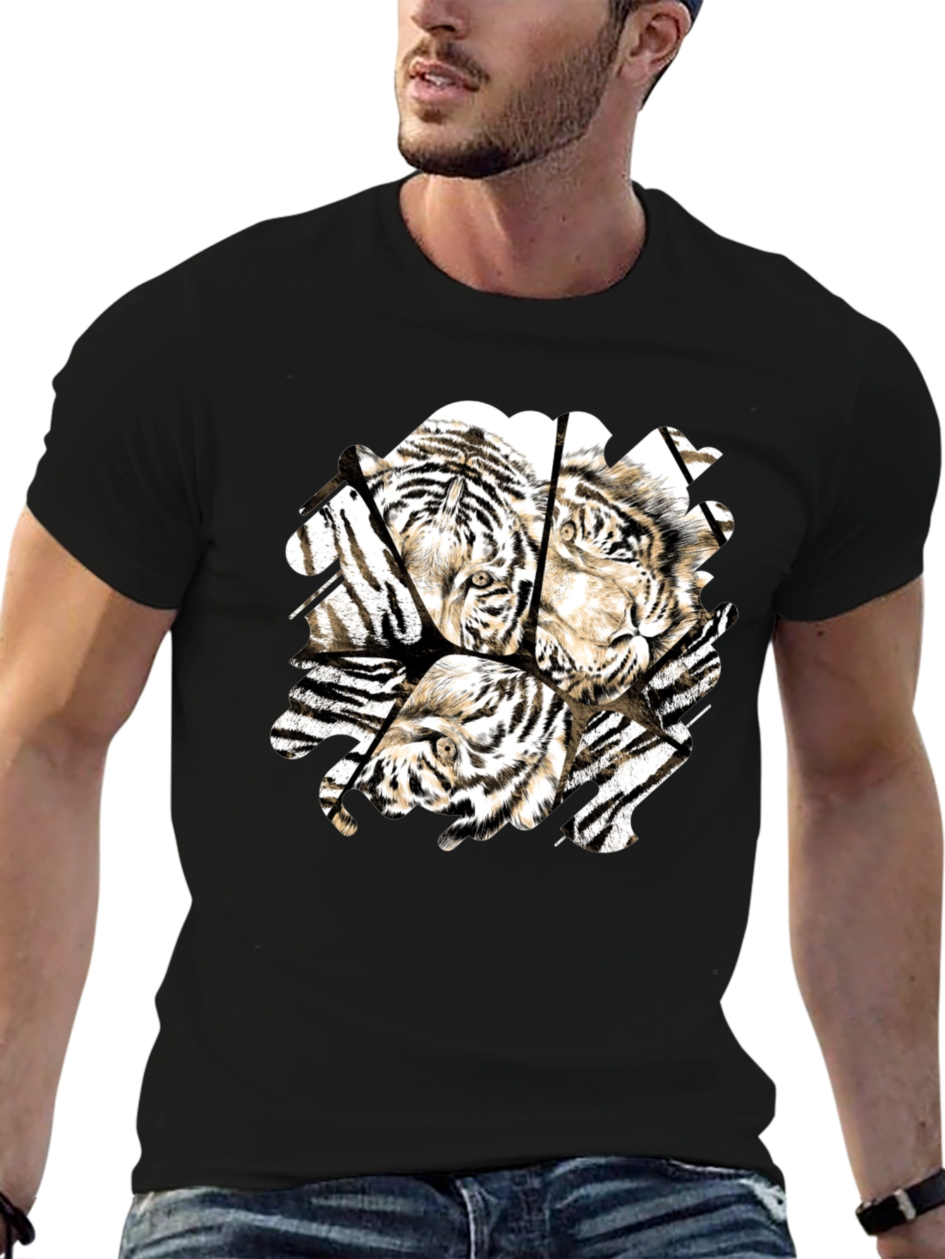 Tiger Graphic Black T-Shirt for Men
