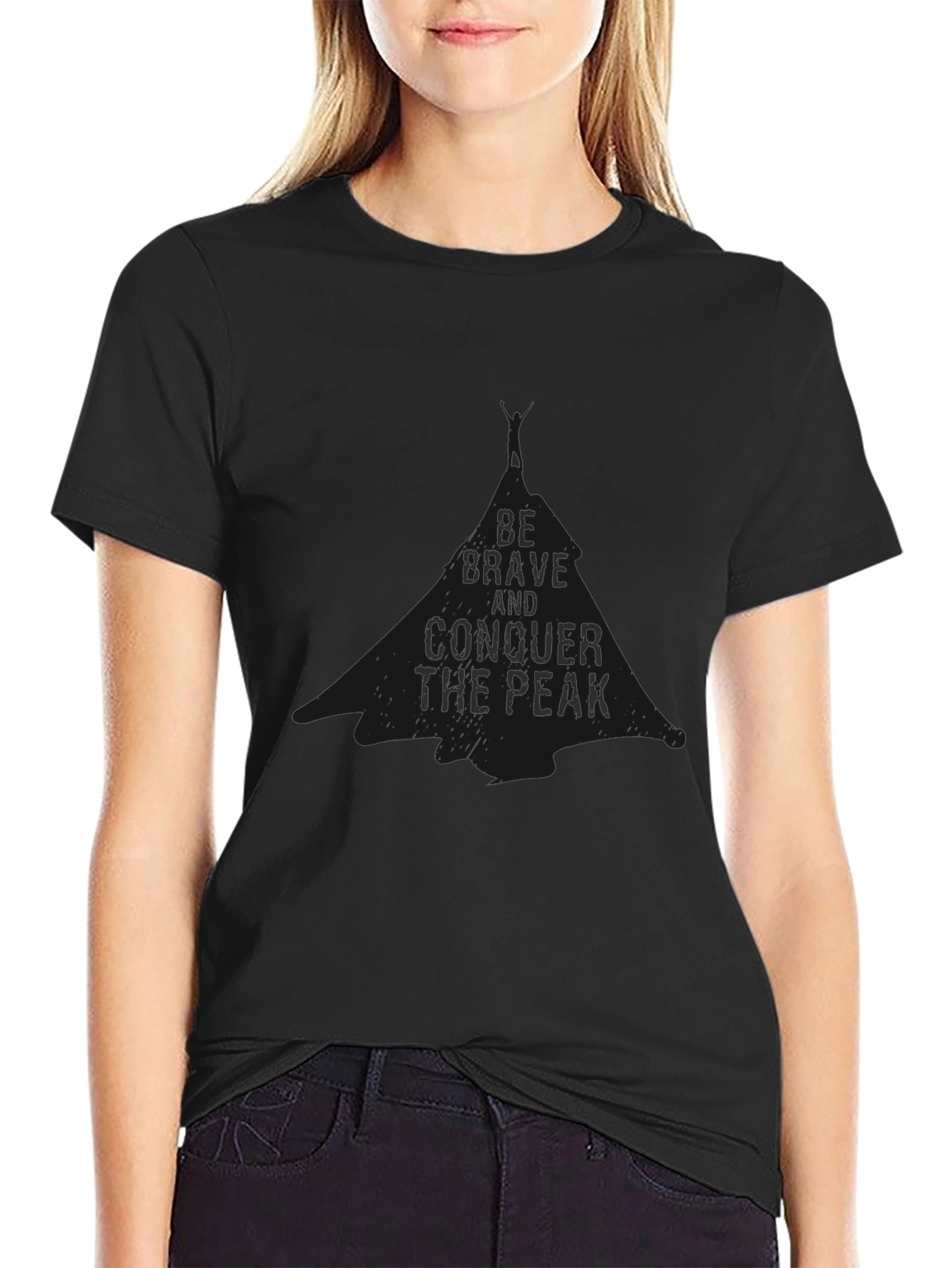 Be Brave Conquer the Peak Black Graphic Tee