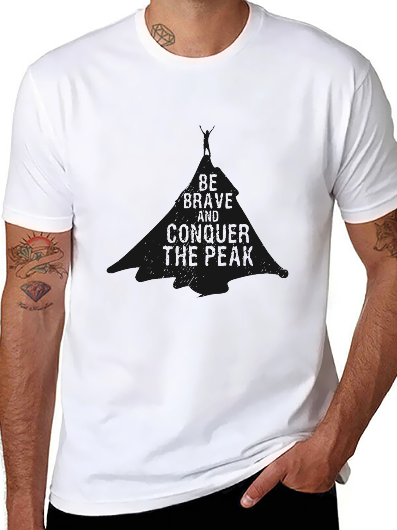 Be Brave Conquer the Peak Black Graphic Tee