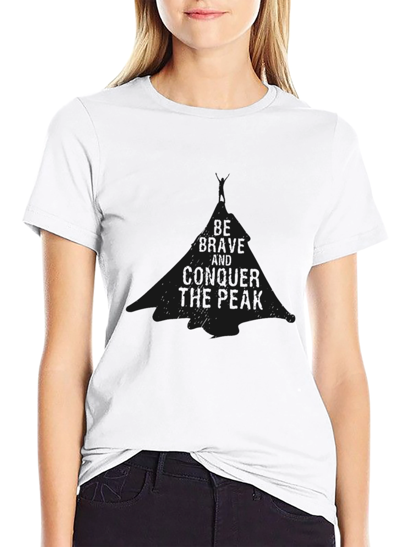 Be Brave Conquer the Peak Black Graphic Tee