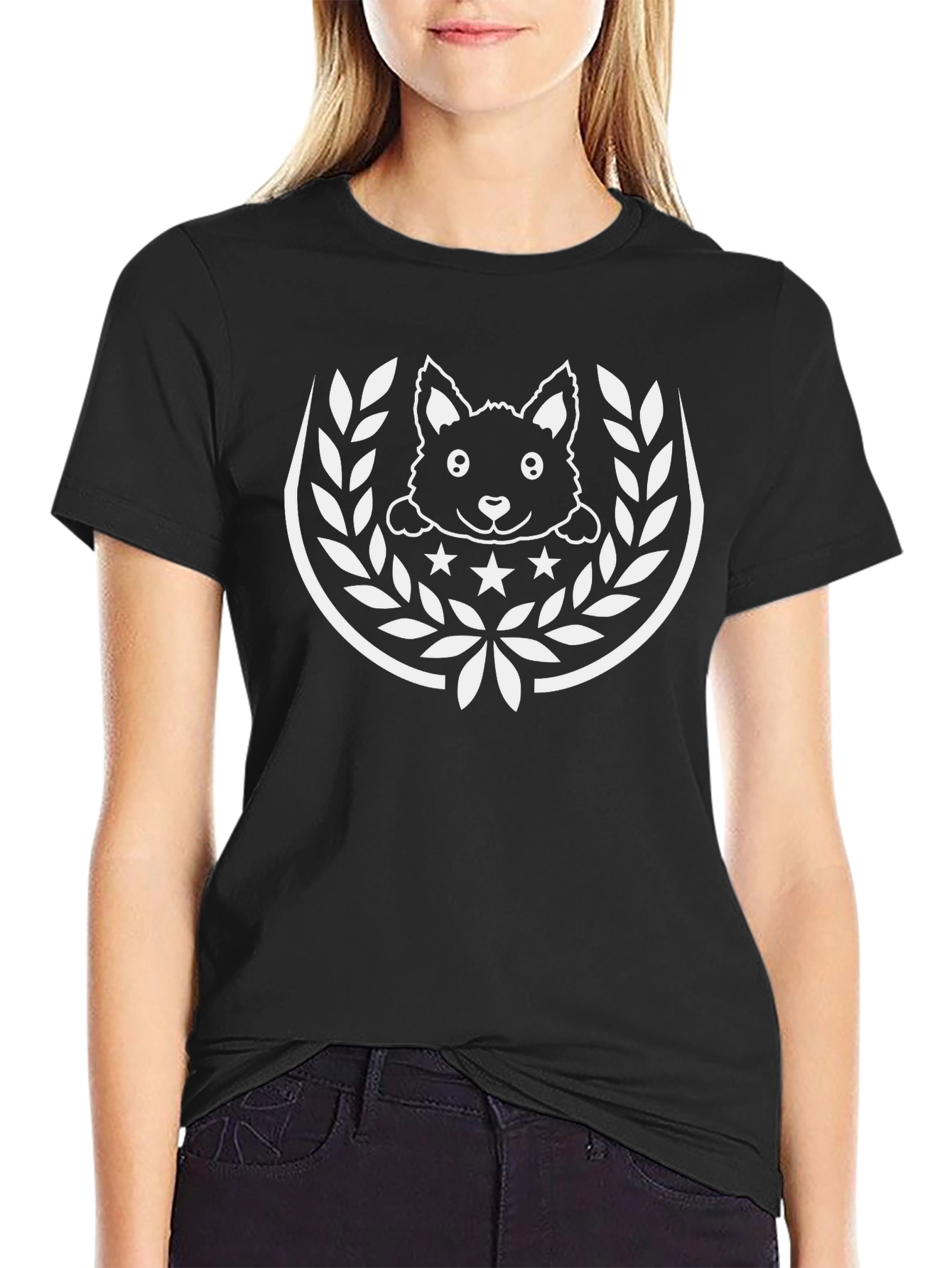 Cute Dog Graphic Tee - Black
