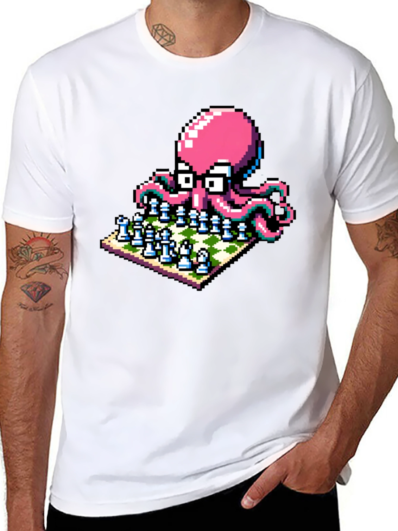 Pixel Octopus Chess T-Shirt: Gamer Geek Style