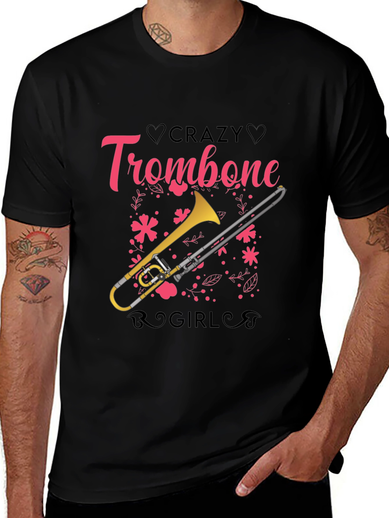 Crazy Trombone Girl Black T-Shirt