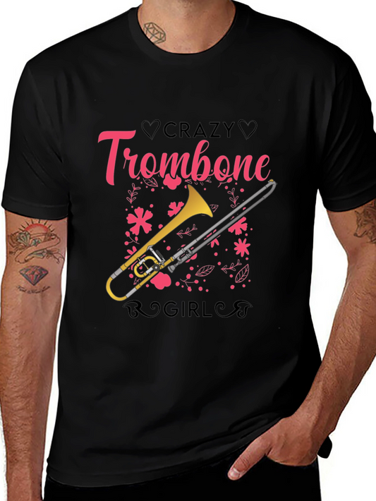Crazy Trombone Girl Black T-Shirt