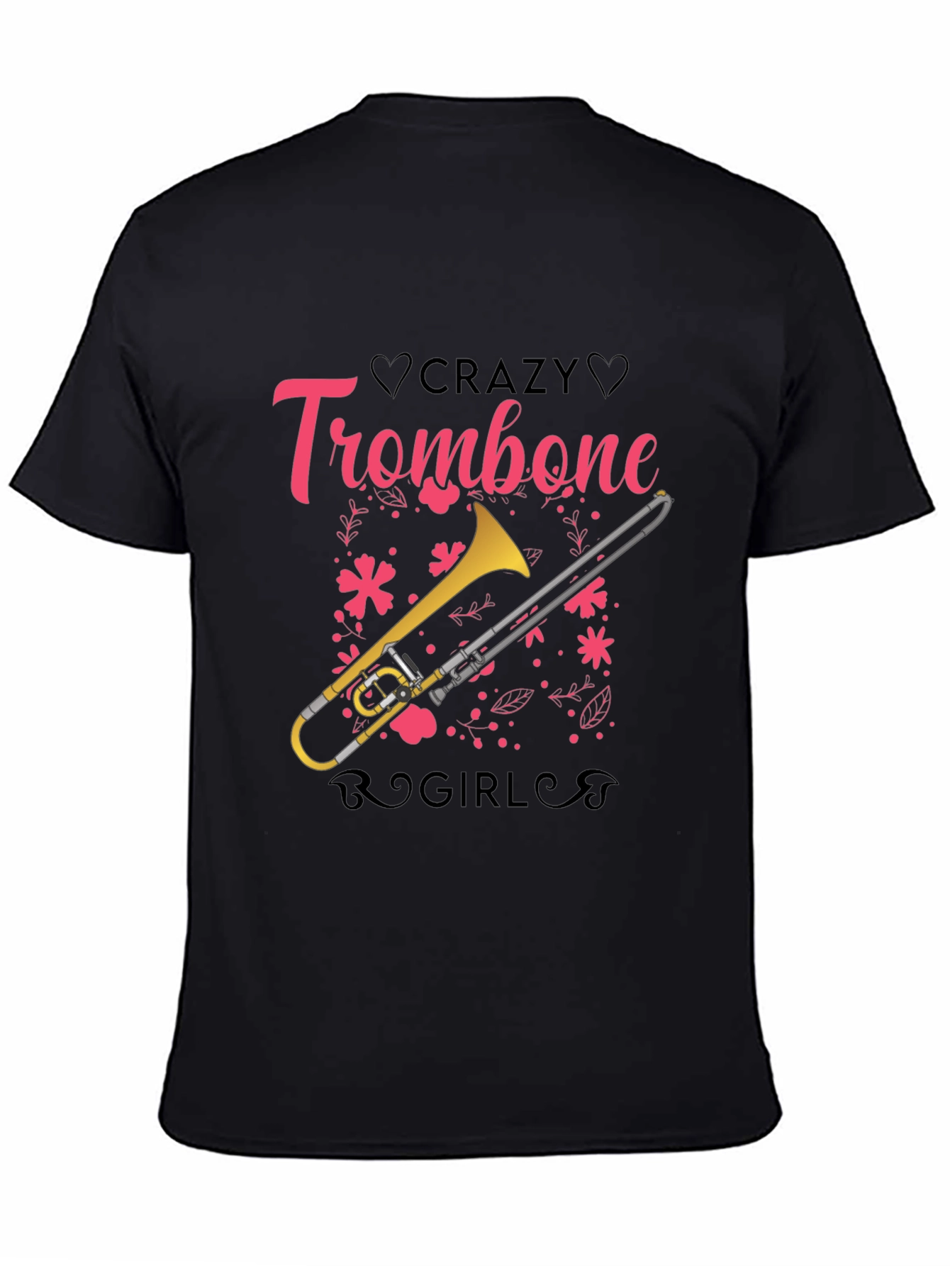 Crazy Trombone Girl Black T-Shirt