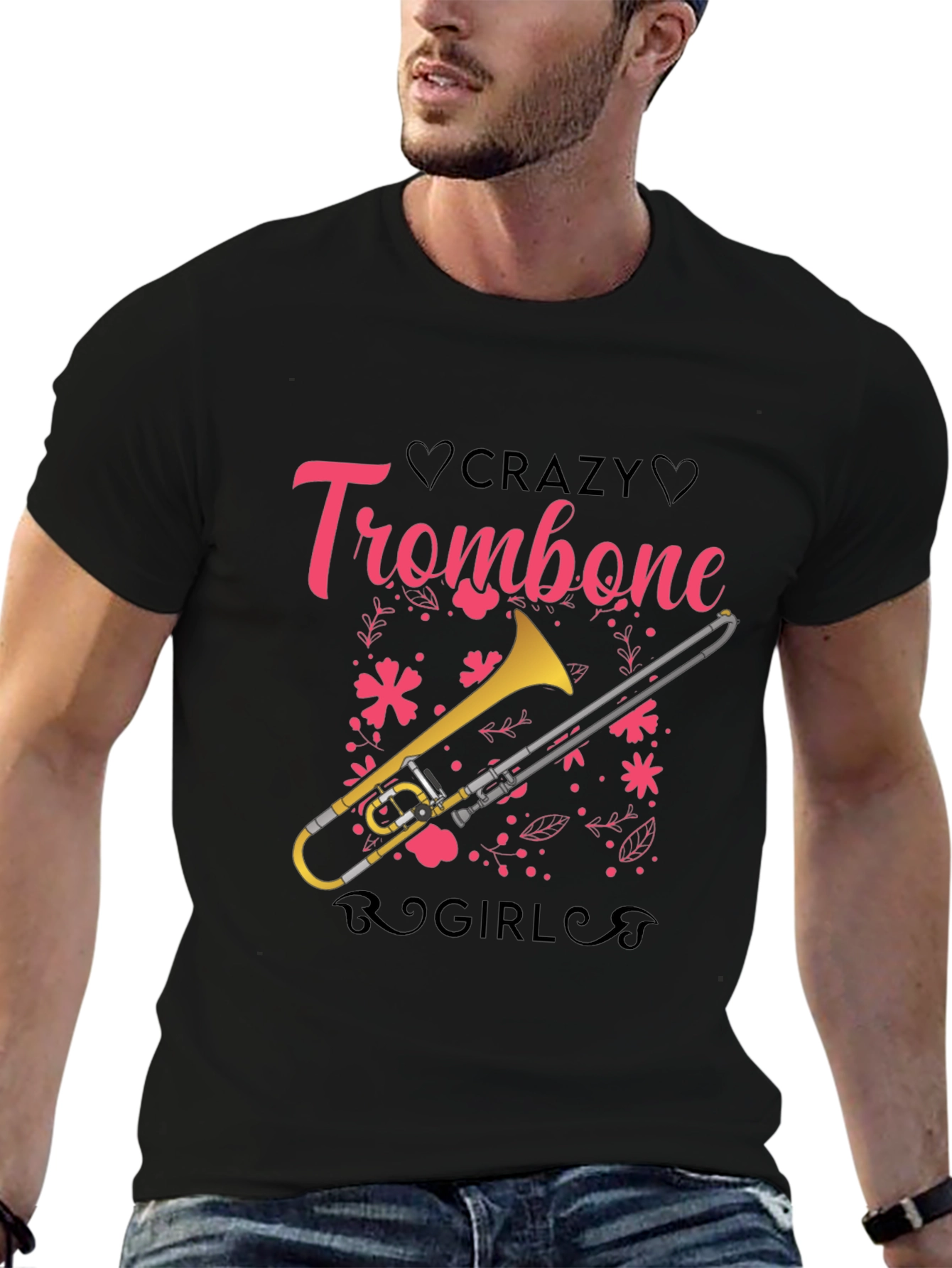 Crazy Trombone Girl Black T-Shirt