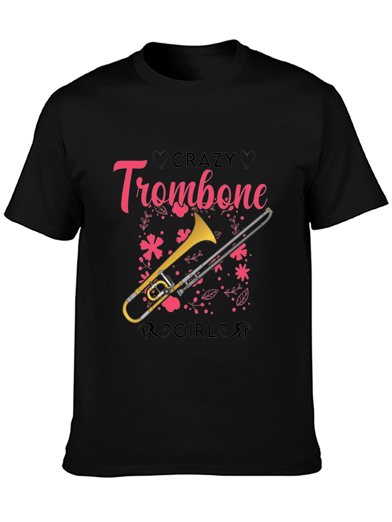 Crazy Trombone Girl Black T-Shirt