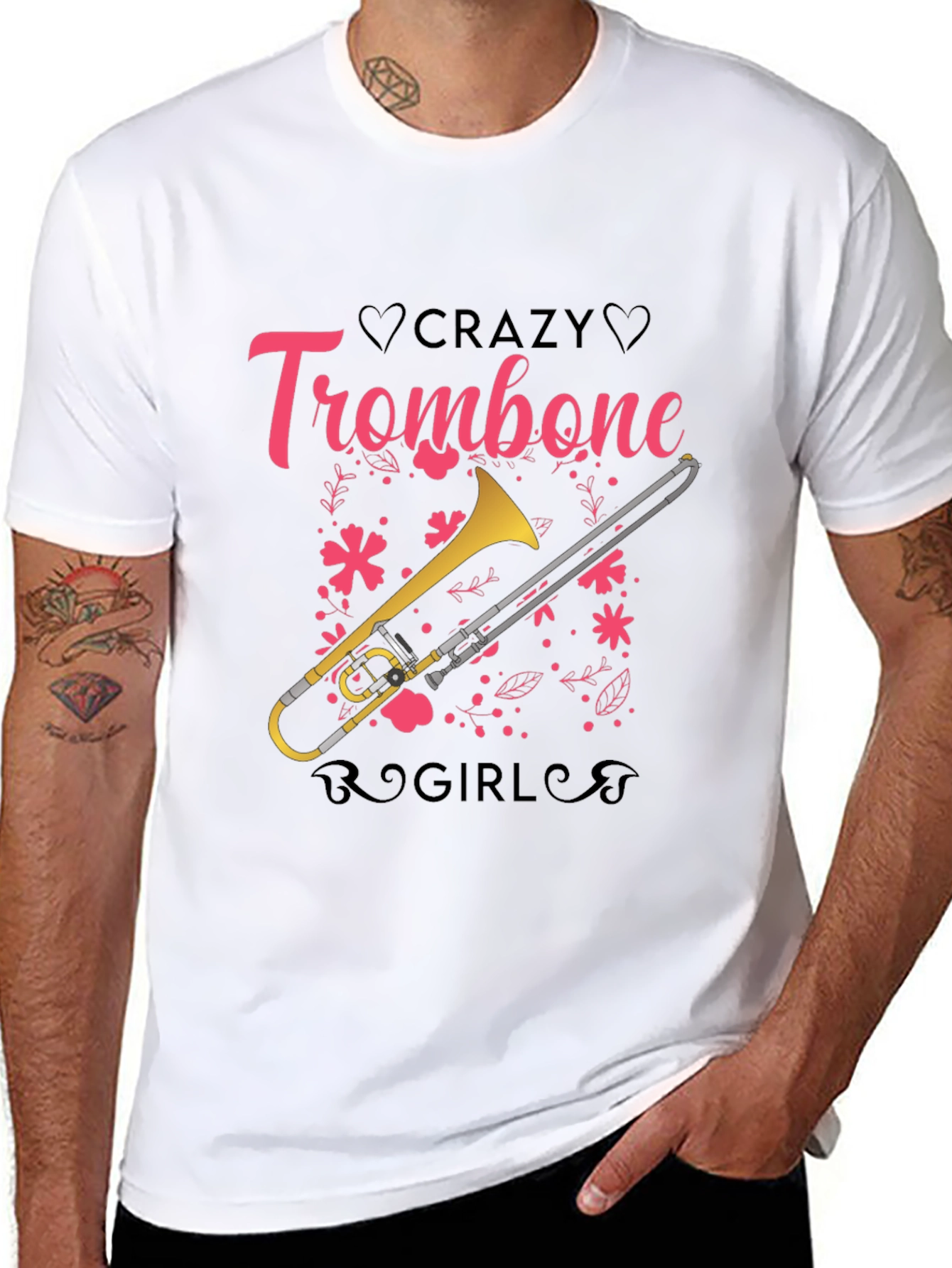 Crazy Trombone Girl Black T-Shirt