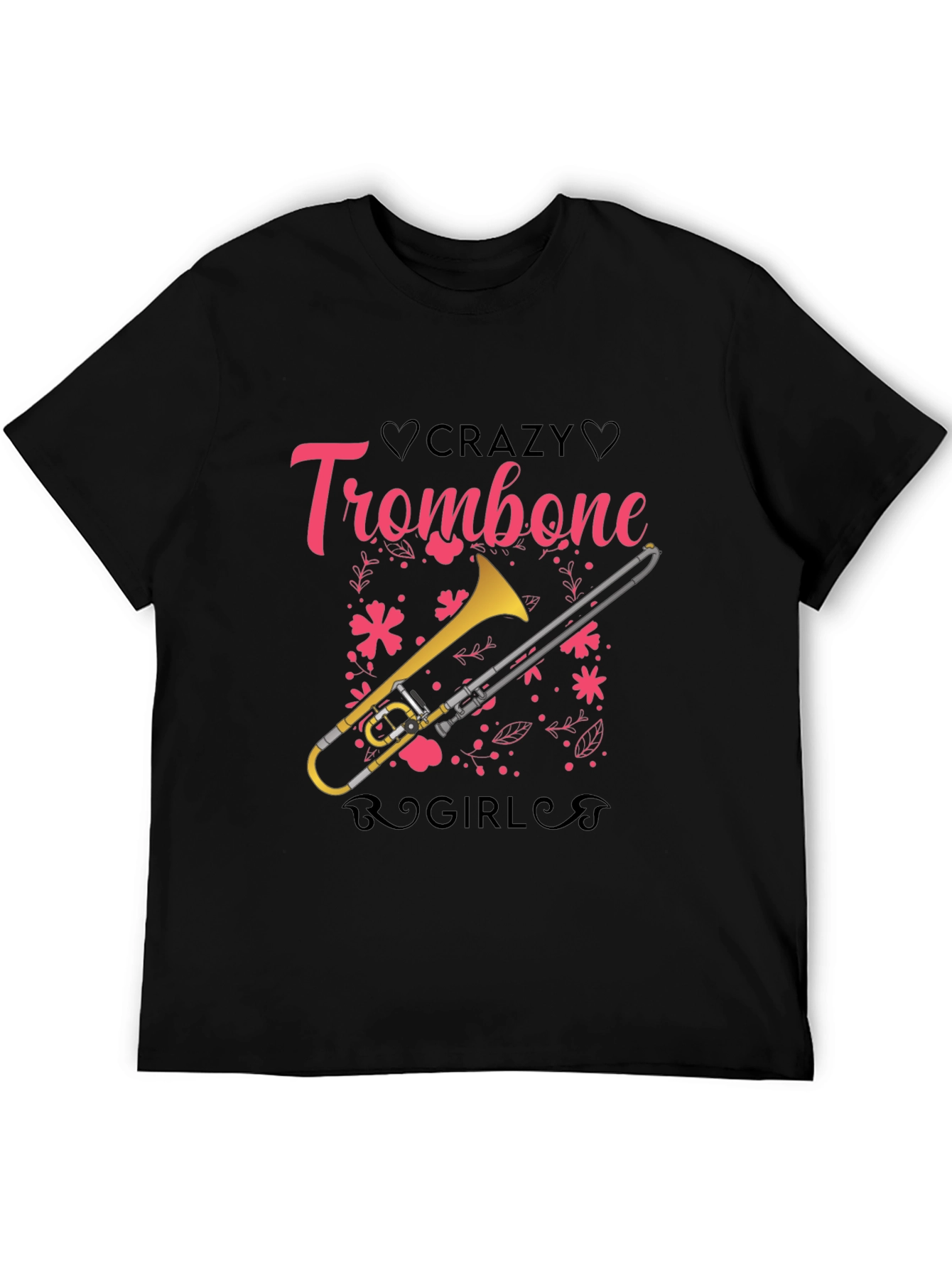 Crazy Trombone Girl Black T-Shirt
