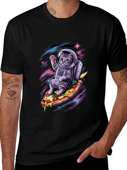 Astronaut Cat Pizza T-Shirt