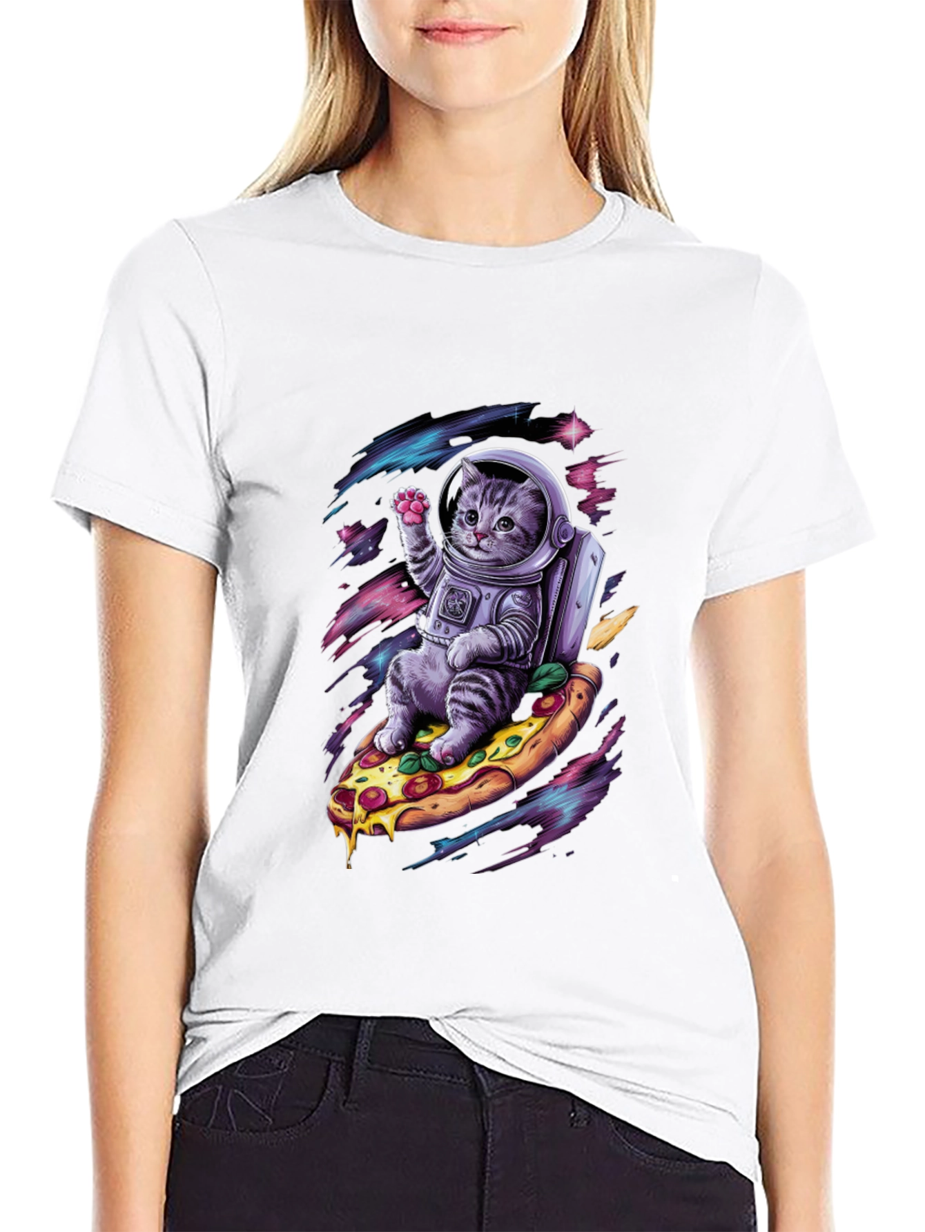 Astronaut Cat Pizza T-Shirt