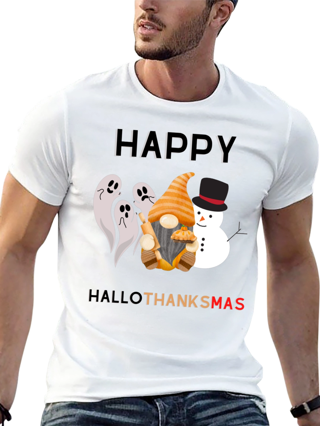HalloThanksmas T-Shirt Festive Holiday Design