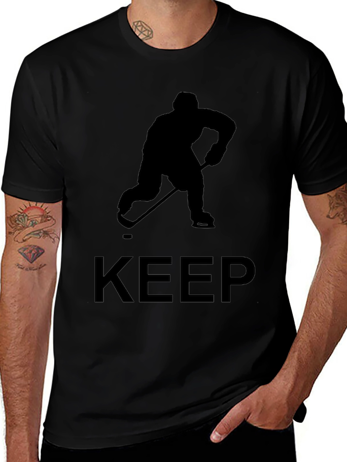 Keep Hockey Player Tee - Black Graphic T-Shirt