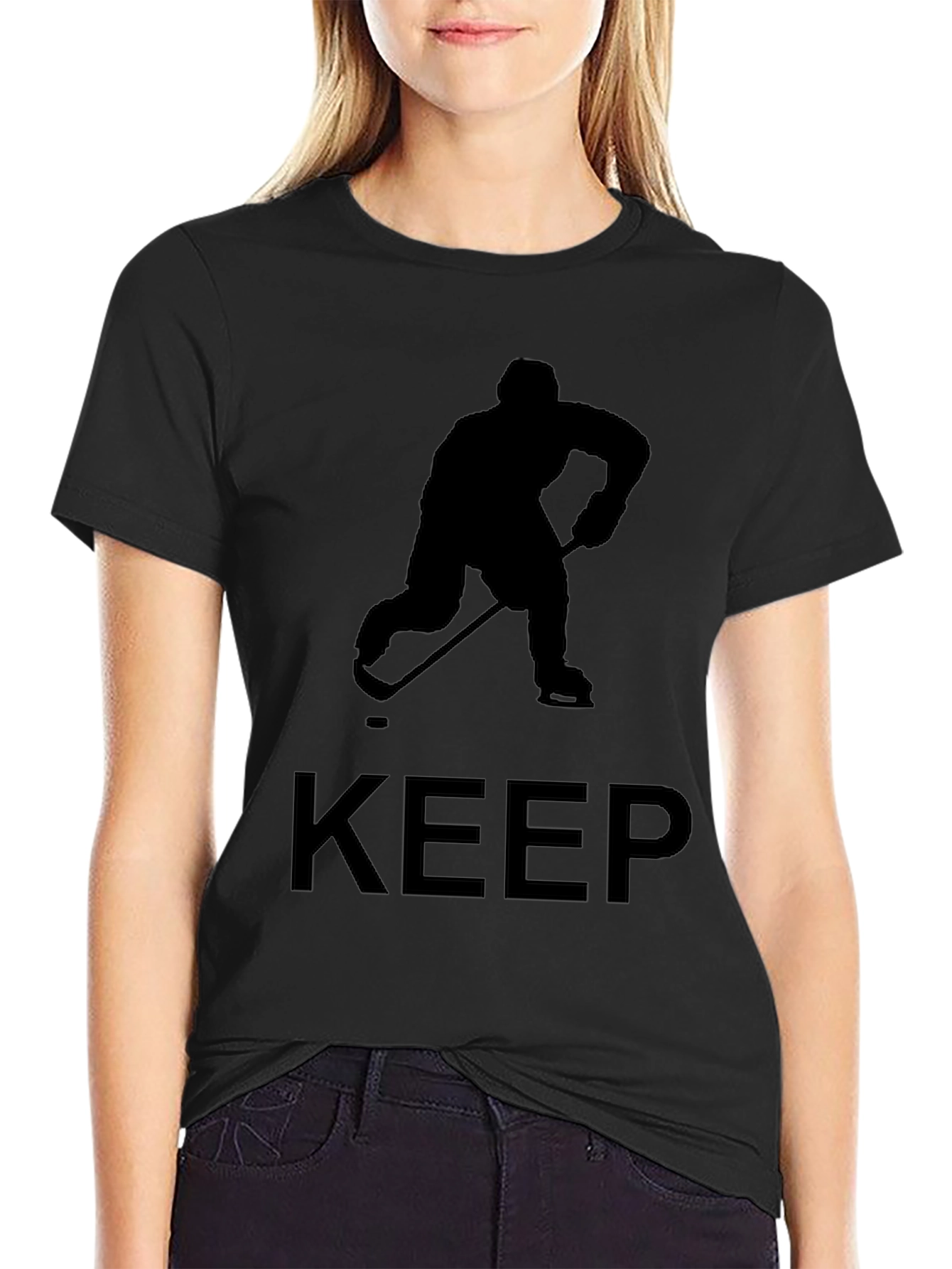 Keep Hockey Player Tee - Black Graphic T-Shirt
