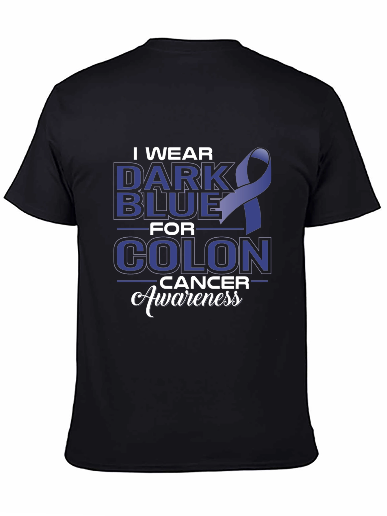 Colon Cancer Awareness Dark Blue Ribbon T-Shirt