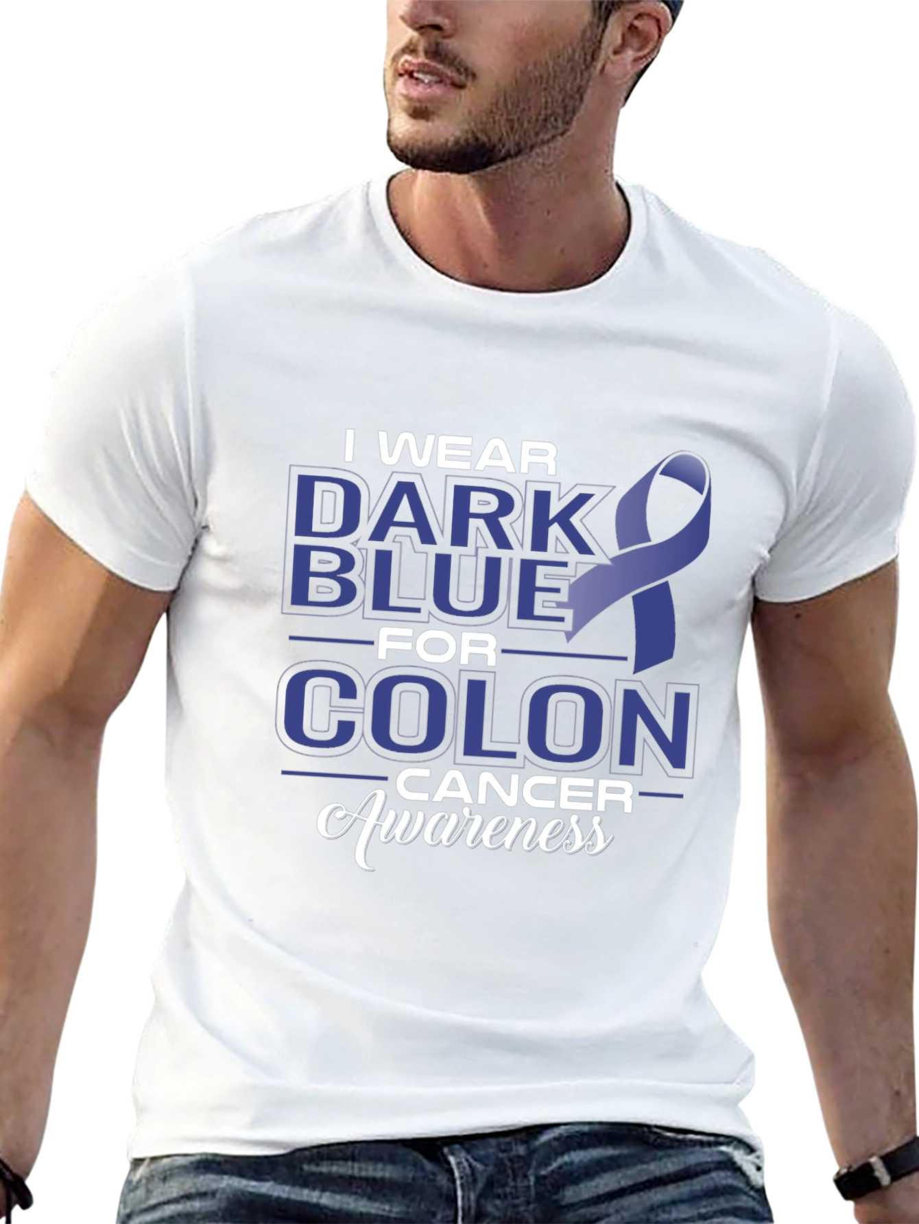Colon Cancer Awareness Dark Blue Ribbon T-Shirt
