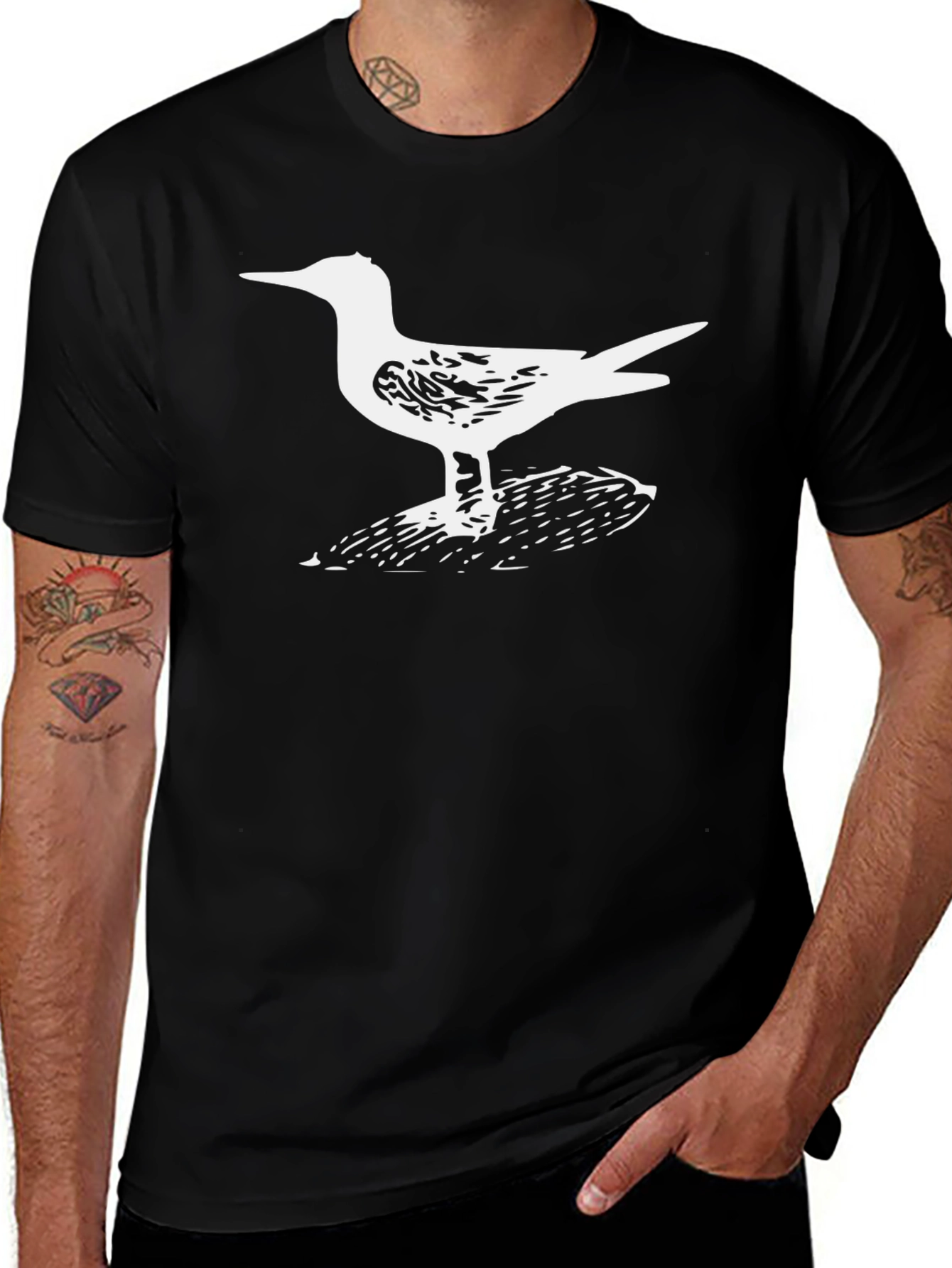 Seagull Graphic Tee - Black Cotton Casual Shirt