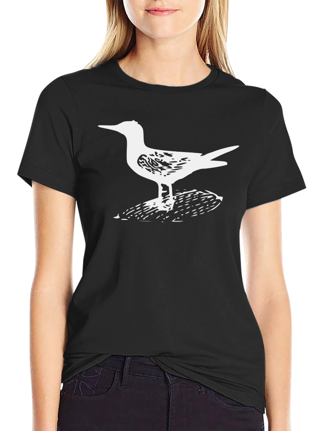 Seagull Graphic Tee - Black Cotton Casual Shirt