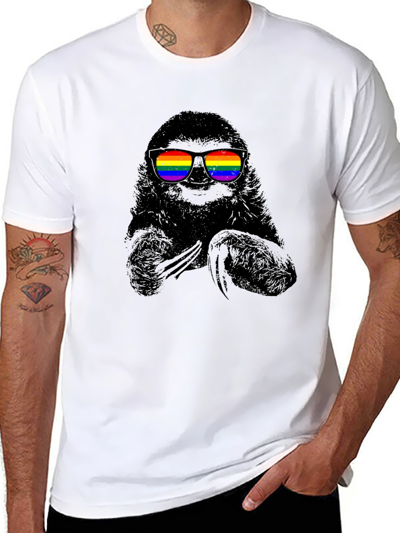 Sloth with Rainbow Glasses Graphic Tee